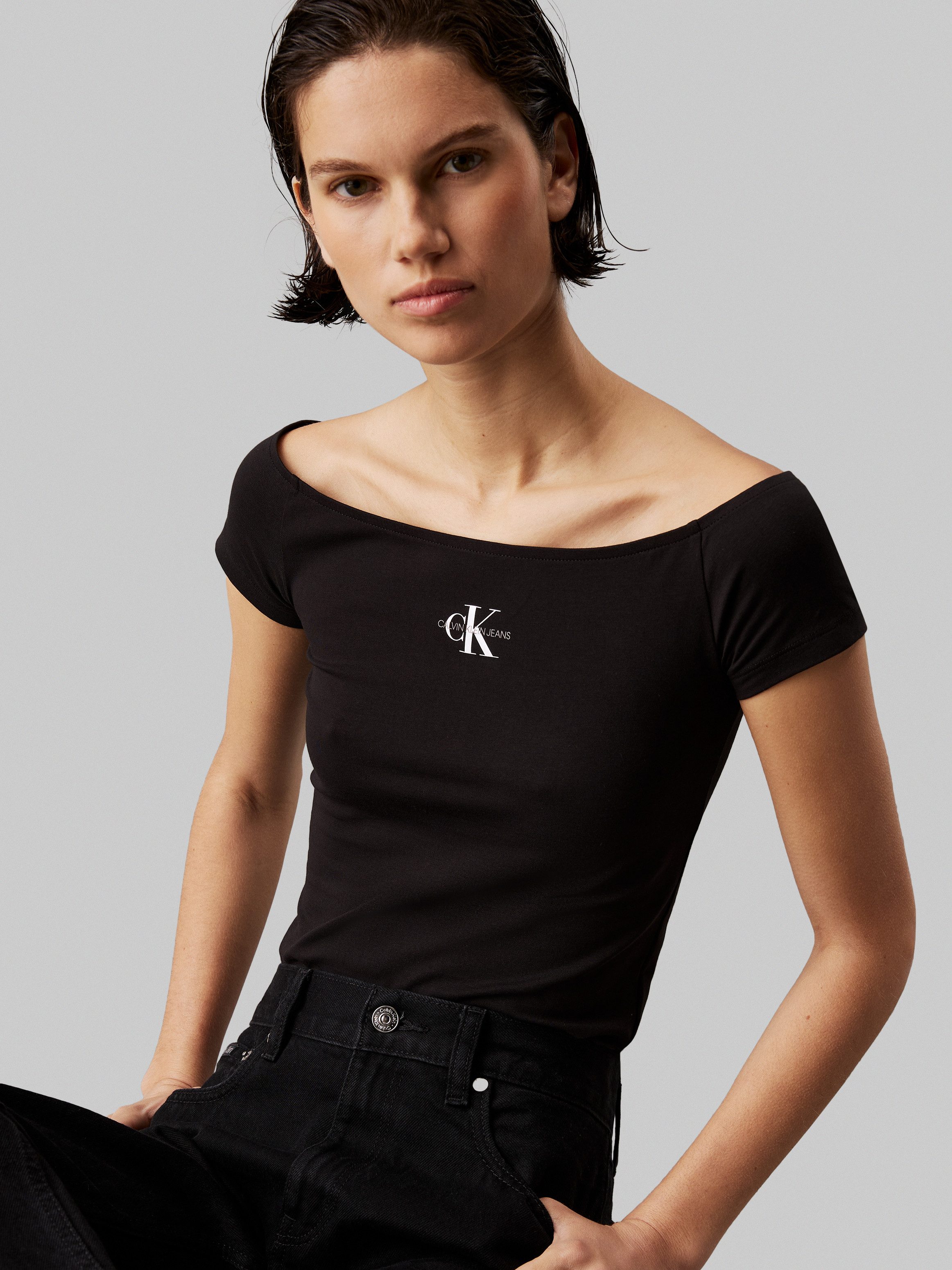 Calvin Klein Shirttop MONOLOGO SLIM BARDOT TOP