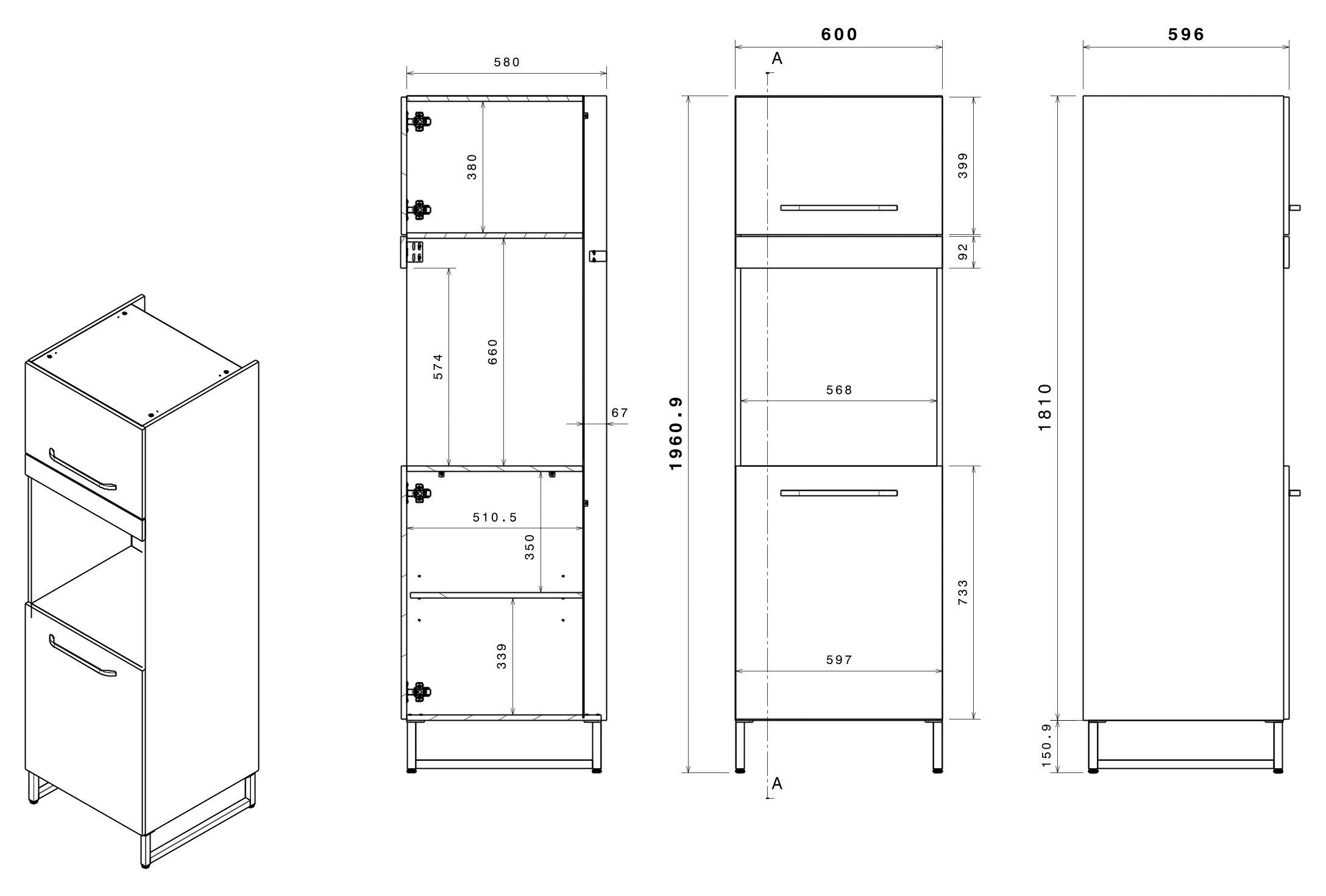 Parisot Kastenset Wave 1, Keuken kast, buffetset, keuken Deuren met softclose functie, werkblad van eiken - gefineerd (set, 9 stuks)