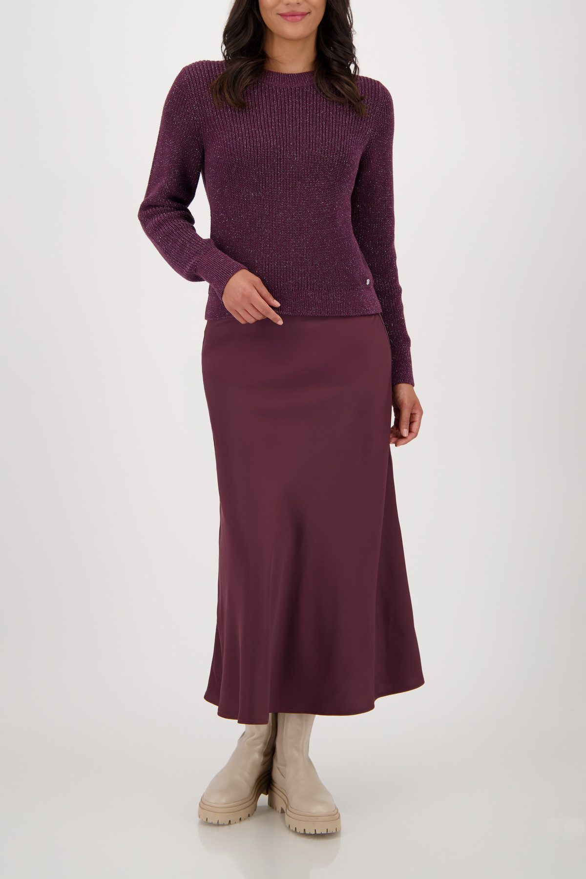 Monari Gebreide Trui Basic Lurex Met een ronde hals