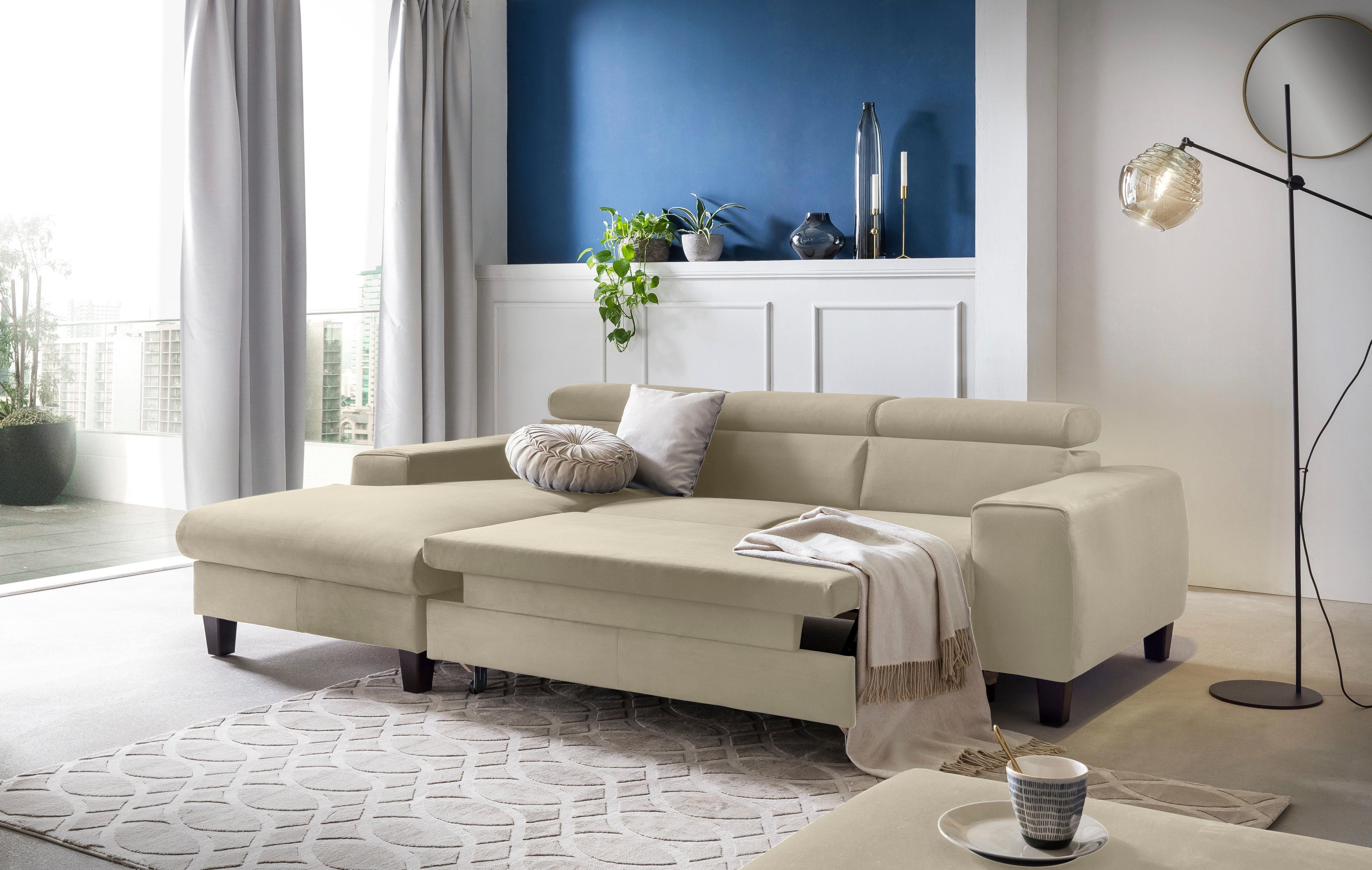 COTTA Hoekbank Morven L-vorm met hoofdeindeverstelling keuze met bedfunctie, bedlade & draadloze oplader