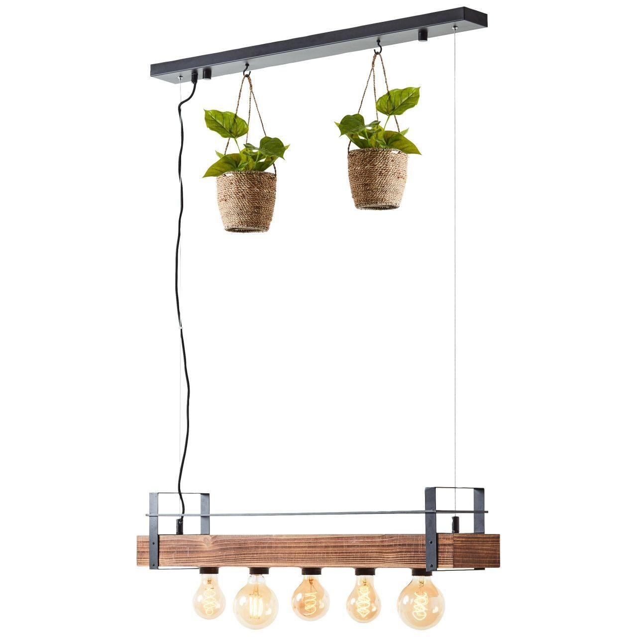 Brilliant Leuchten Hanglamp Bankwood Hanglamp 5 fittingen zwart/houtkleur (1 stuk)