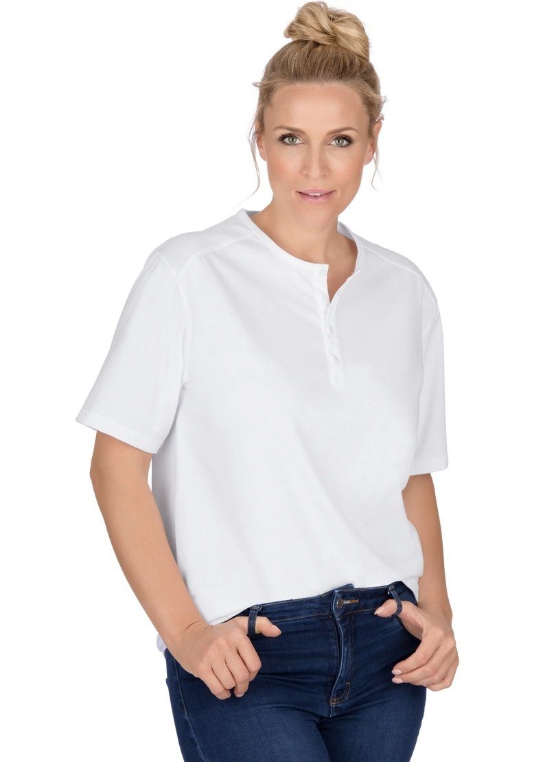 Trigema T-shirt TRIGEMA T-shirt met knooplijst DELUXE katoen (1-delig)
