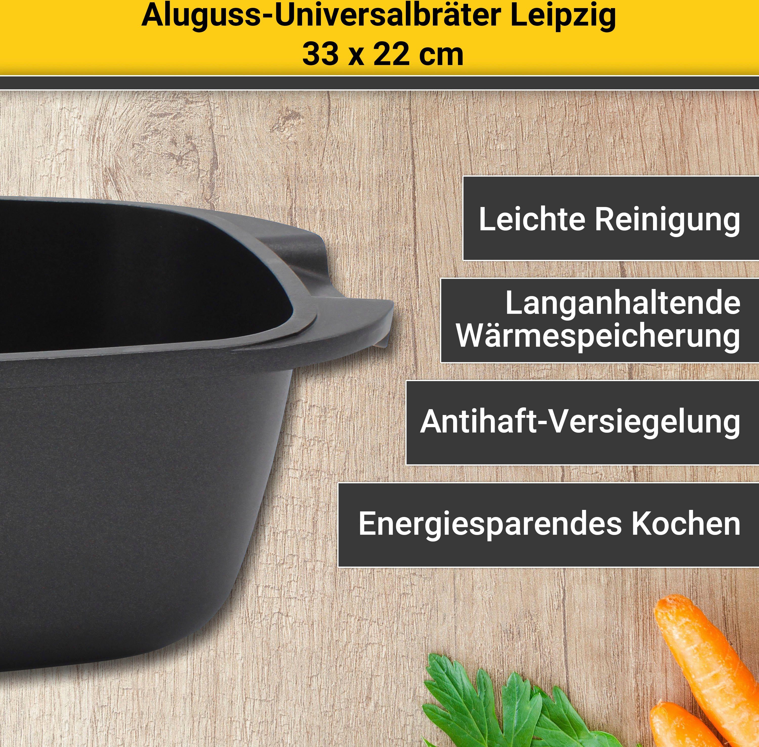 Krüger Braadpan Aluguss universele braadpan met glazen deksel LEIPZIG, 33 x 22 x 10,5 cm
