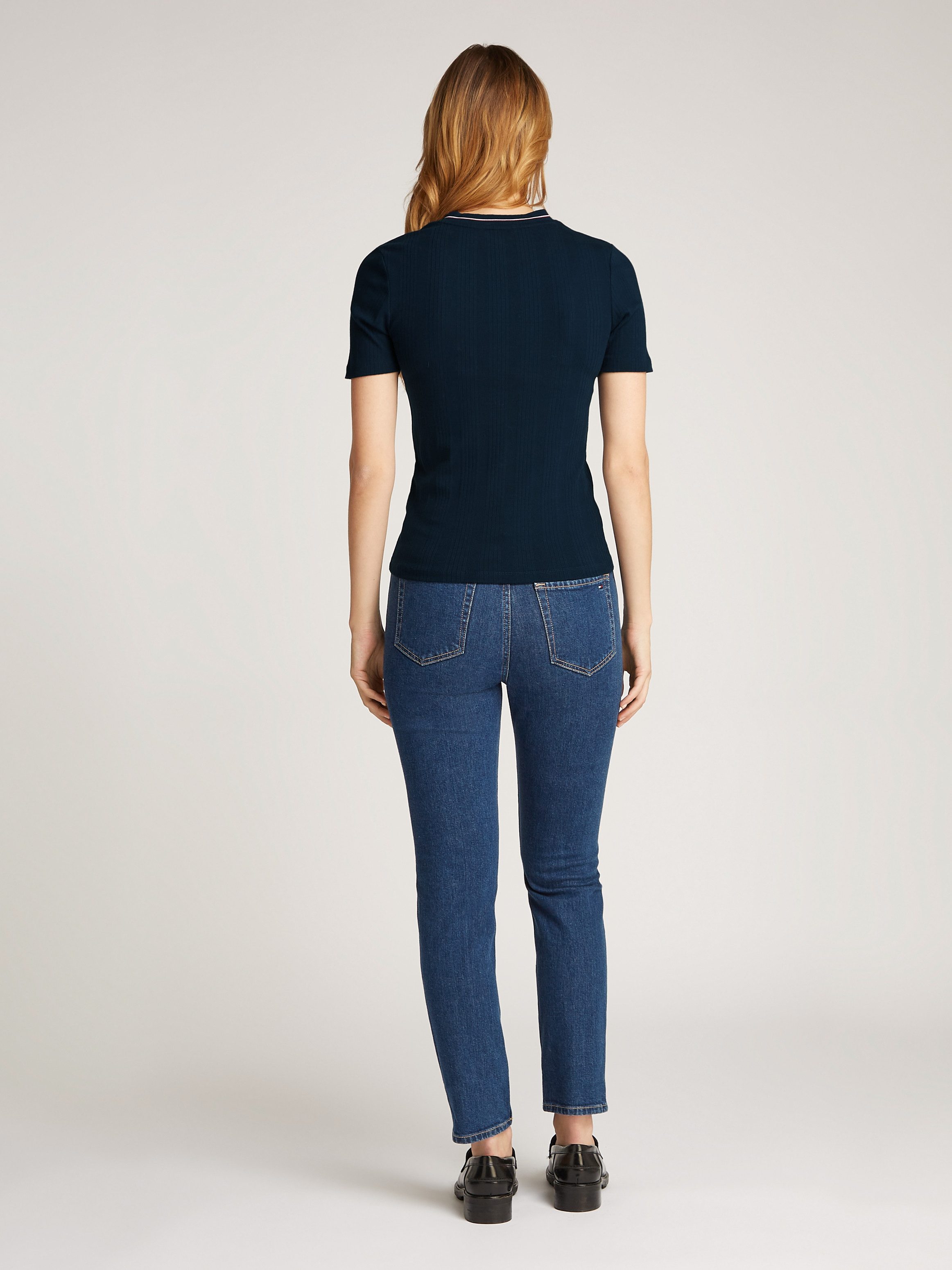 Tommy Hilfiger T-shirt RWB SLIM TEE SS C-NK met contrastdetails, structuur