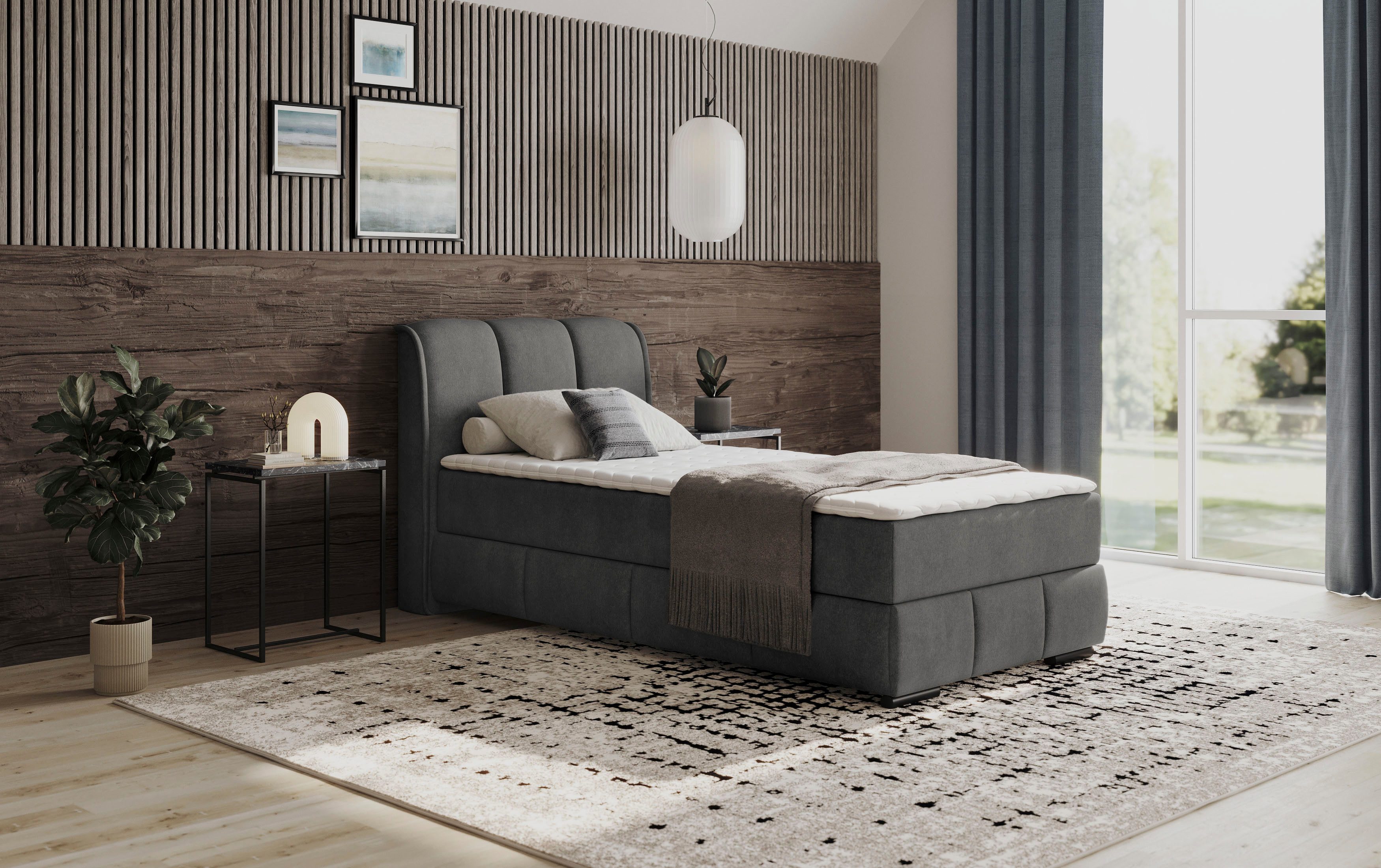 Mr. Couch Boxspring Bethany met bedkist, incl. matras Topmatras en sierkussen, in verschillende hardheden beschikbaar boxsprings grijs