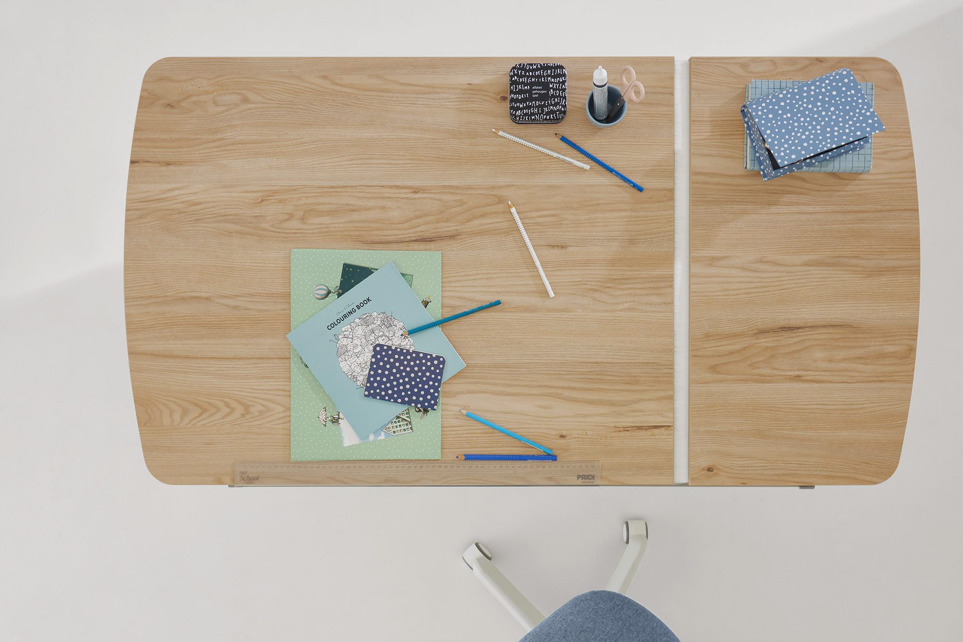 PAIDI Kinderwelten Kinderbureau DIEGO CURVED GT, leerlingbureau, ergonomisch, meegroeiend stappenloos in hoogte verstelbaar, gedeeld tafelblad kantelbaar