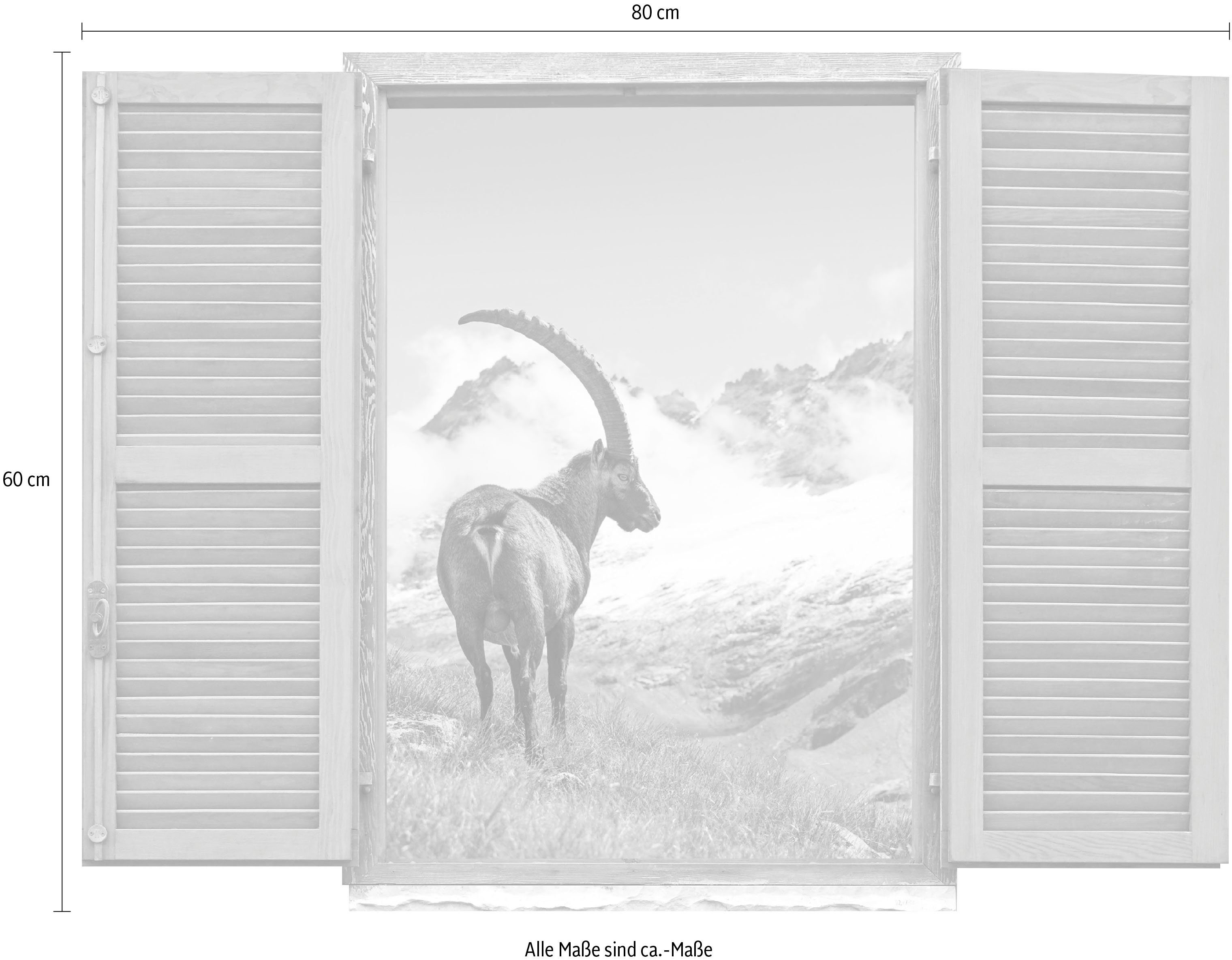 queence Wandfolie Steenbok Muursticker, muurdecoratie, zelfklevend, 3D, raam (1 stuk)