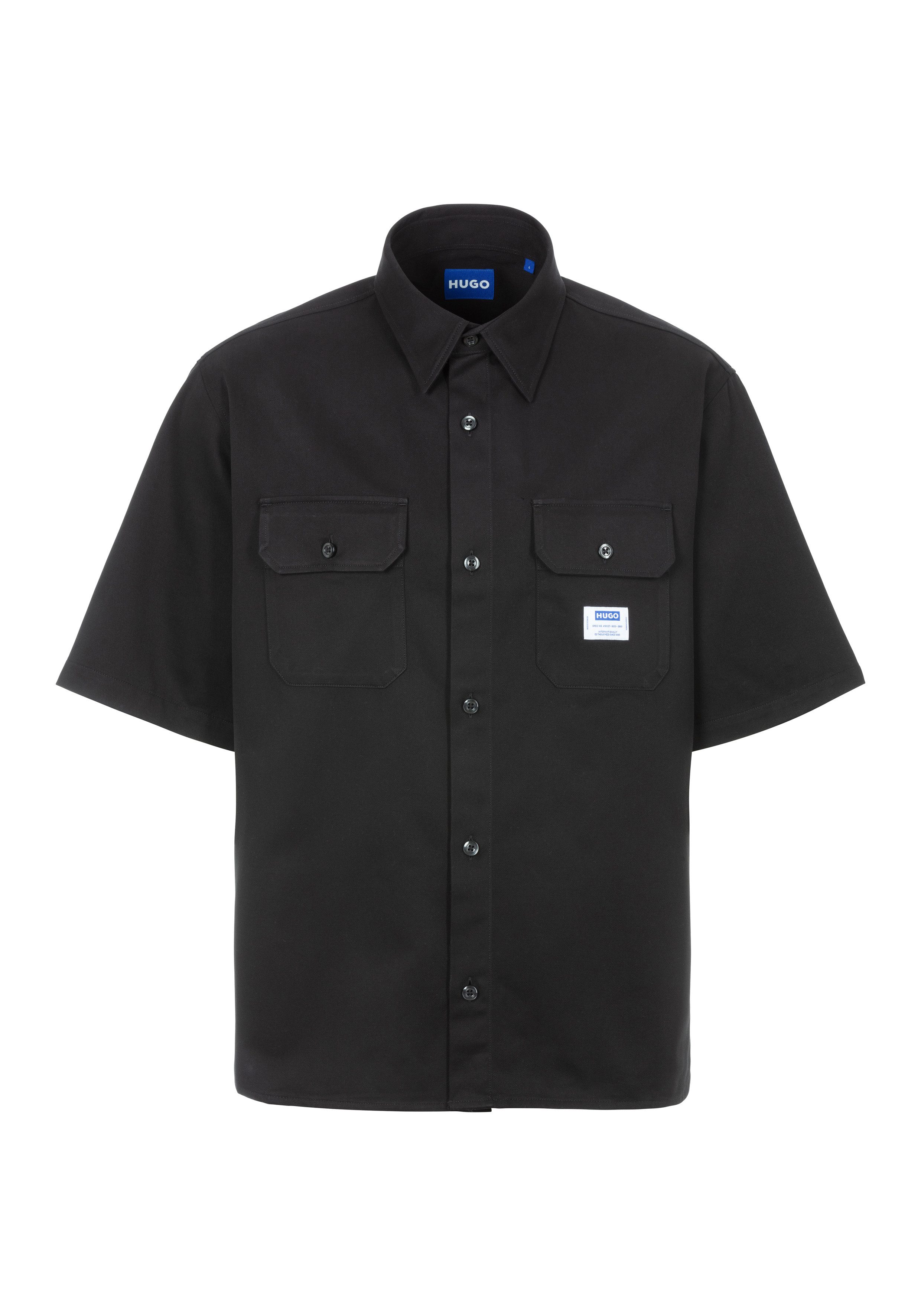 HUGO Blue Overhemd met korte mouwen Ekyno met contrasterend logo-badge op de borst