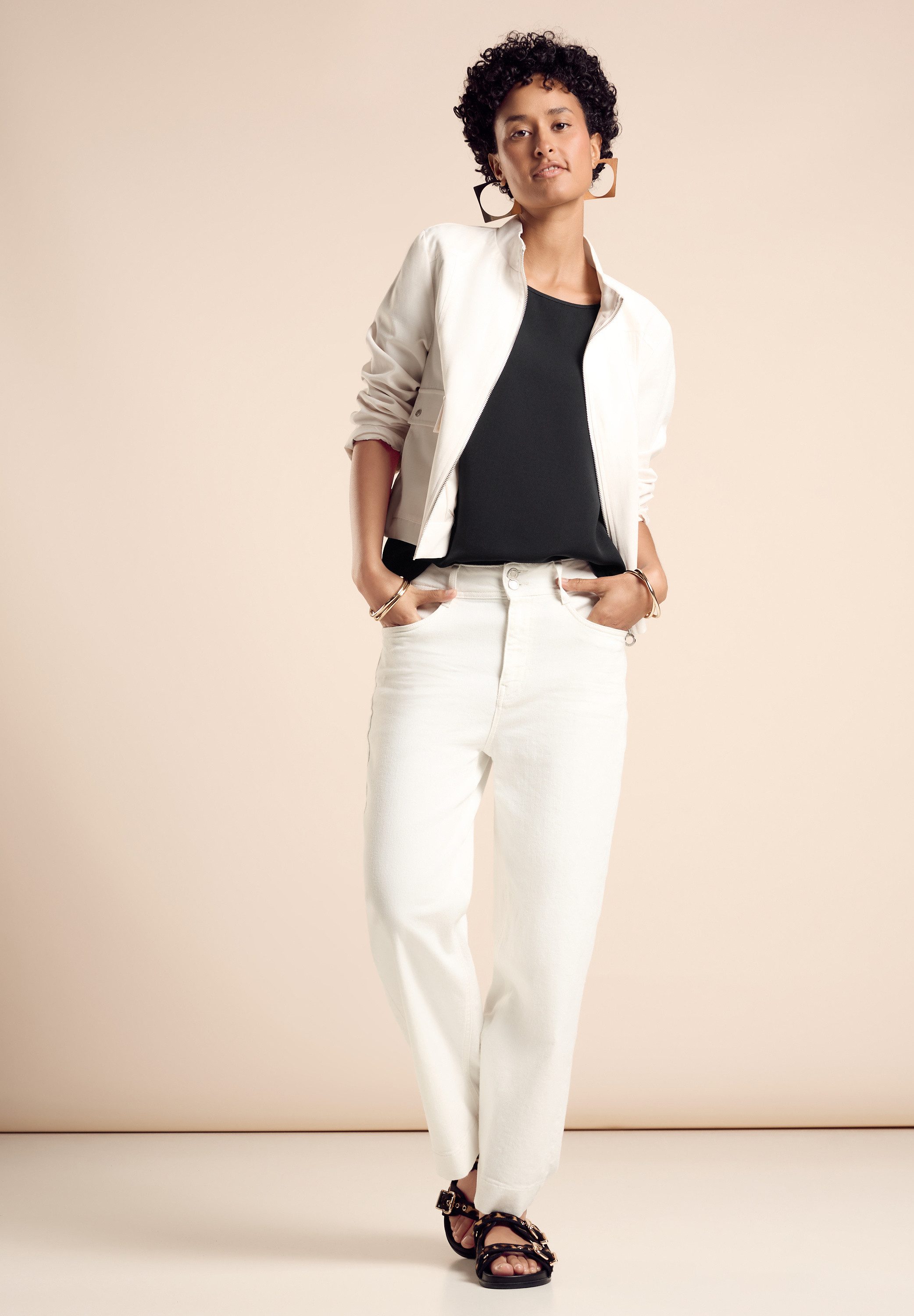 STREET ONE Shirt met ronde hals met een ritssluiting