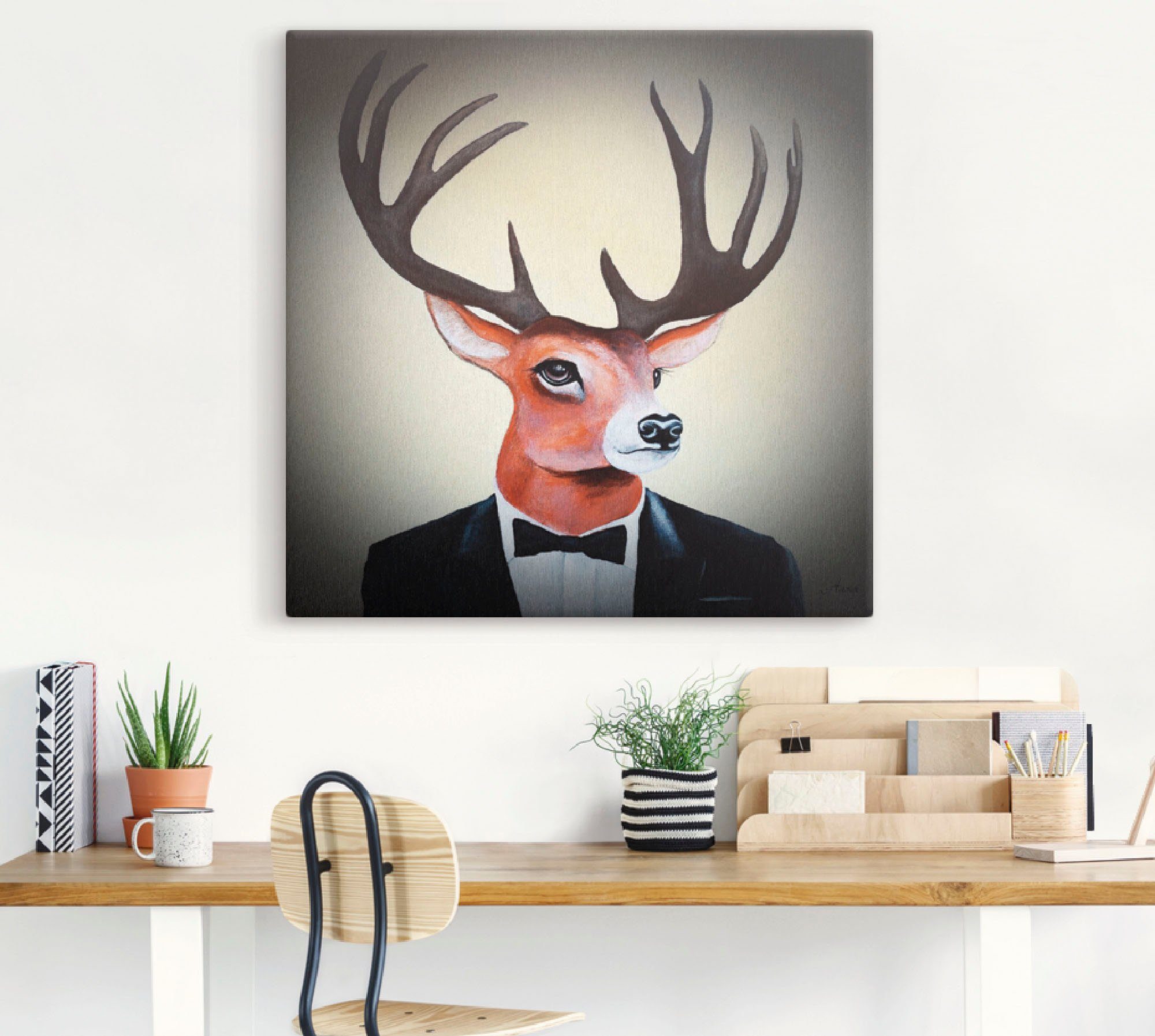 Artland Artprint op linnen Undercover hert gespannen op een spieraam