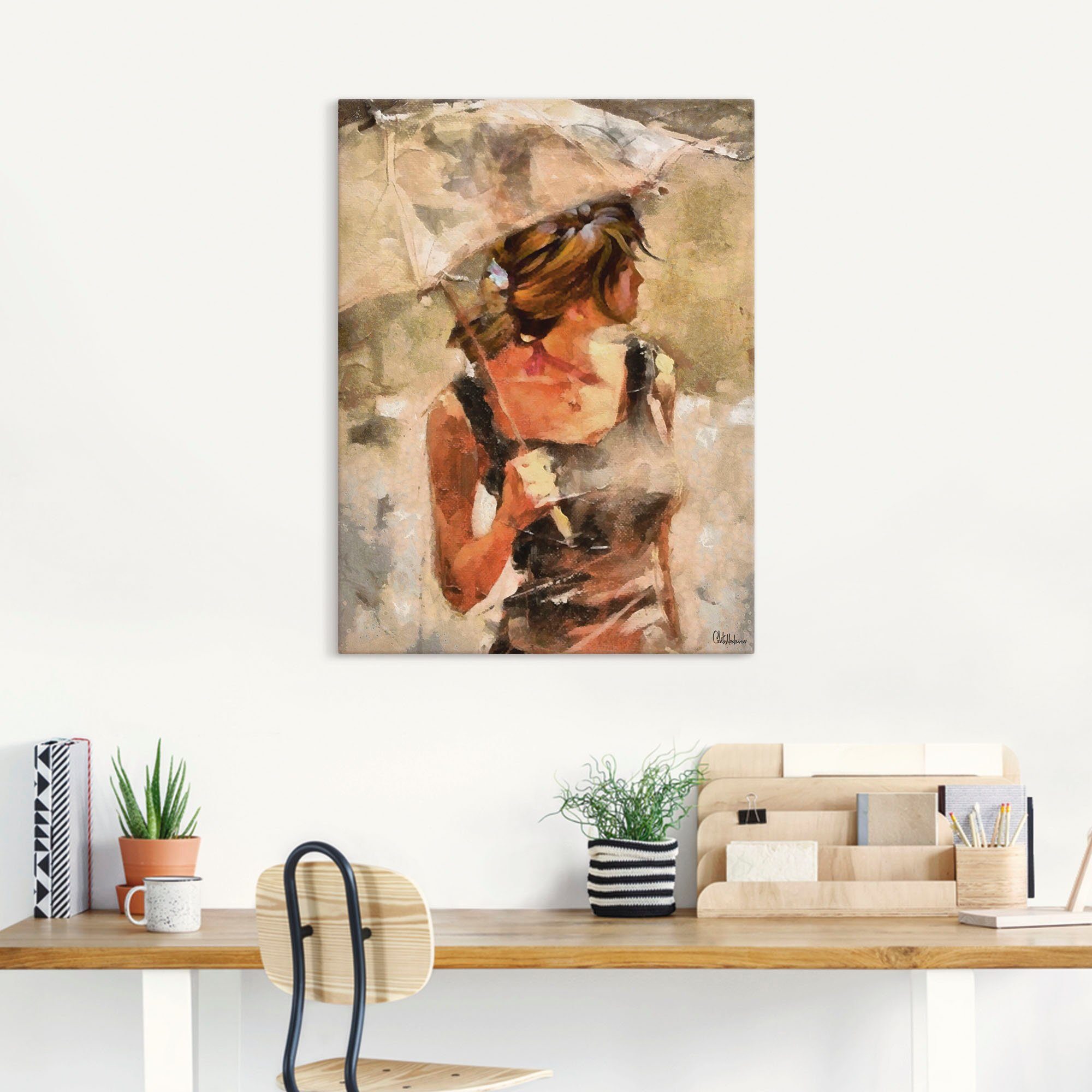 Artland Artprint Dame met paraplu als artprint op linnen, poster in verschillende formaten maten
