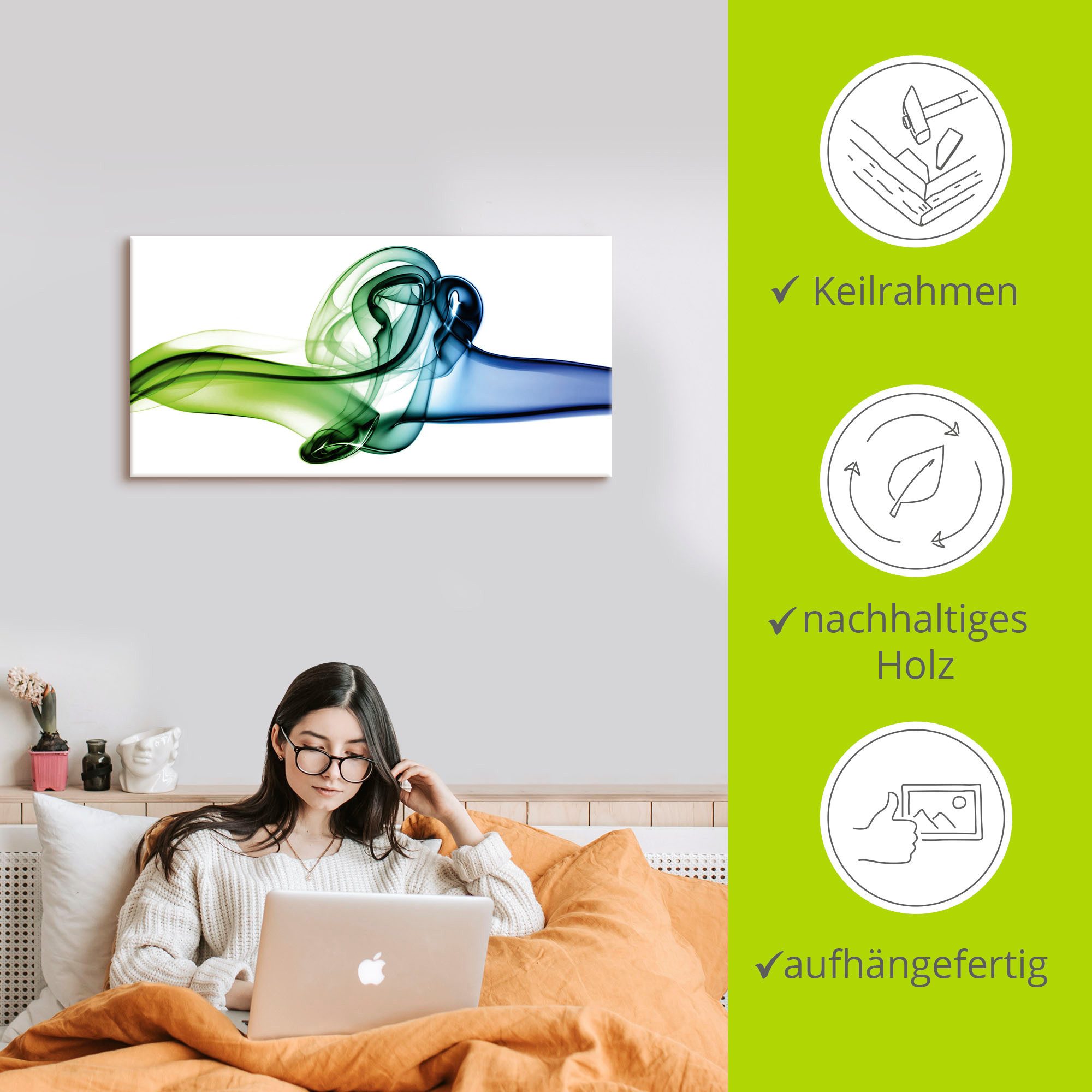Artland Artprint Botsing van blauw en groen als artprint van aluminium, artprint op linnen, muursticker, verschillende maten