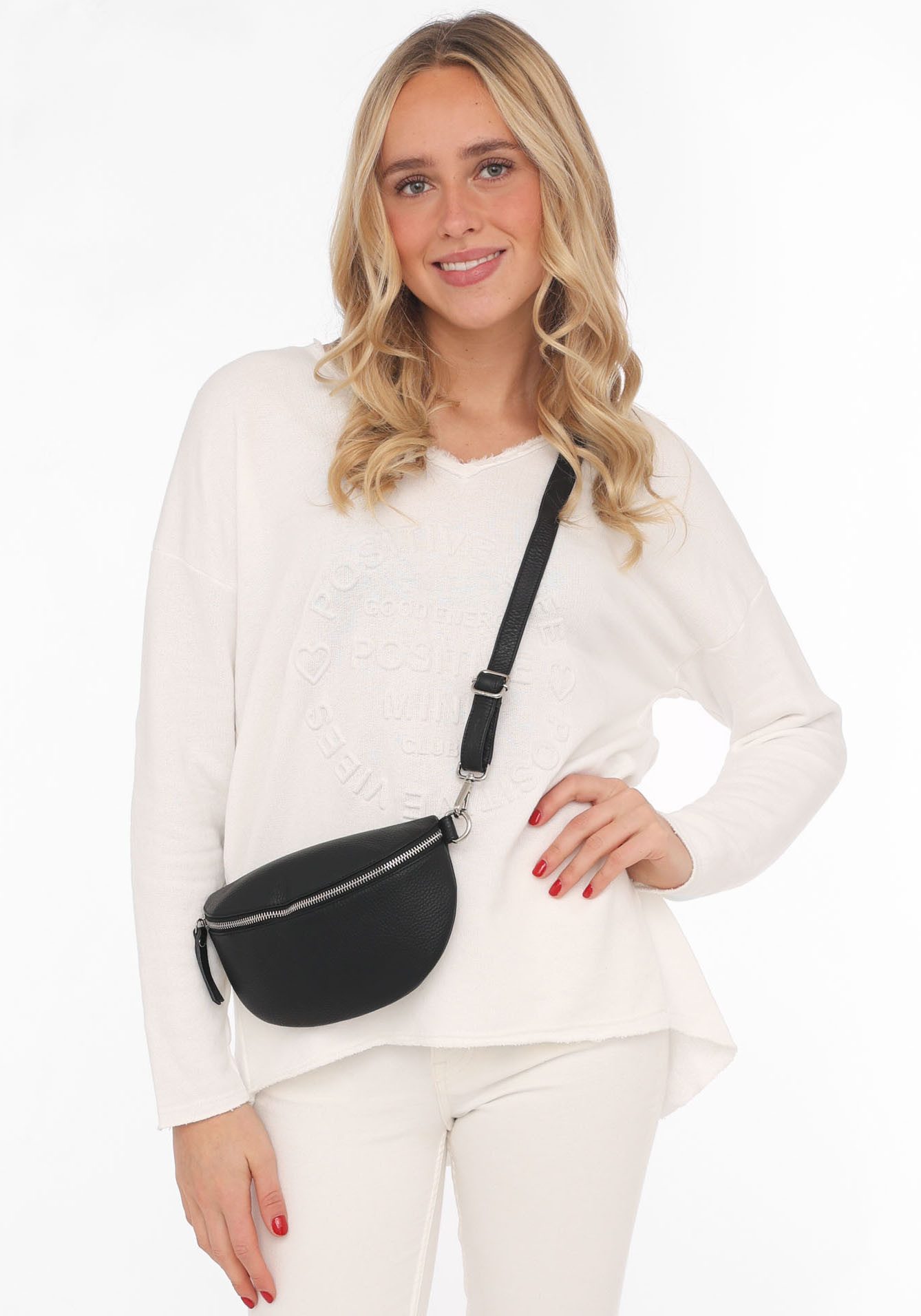 Zwillingsherz Schoudertas Crossbody Bag Leder , schoudertas met ritssluiting