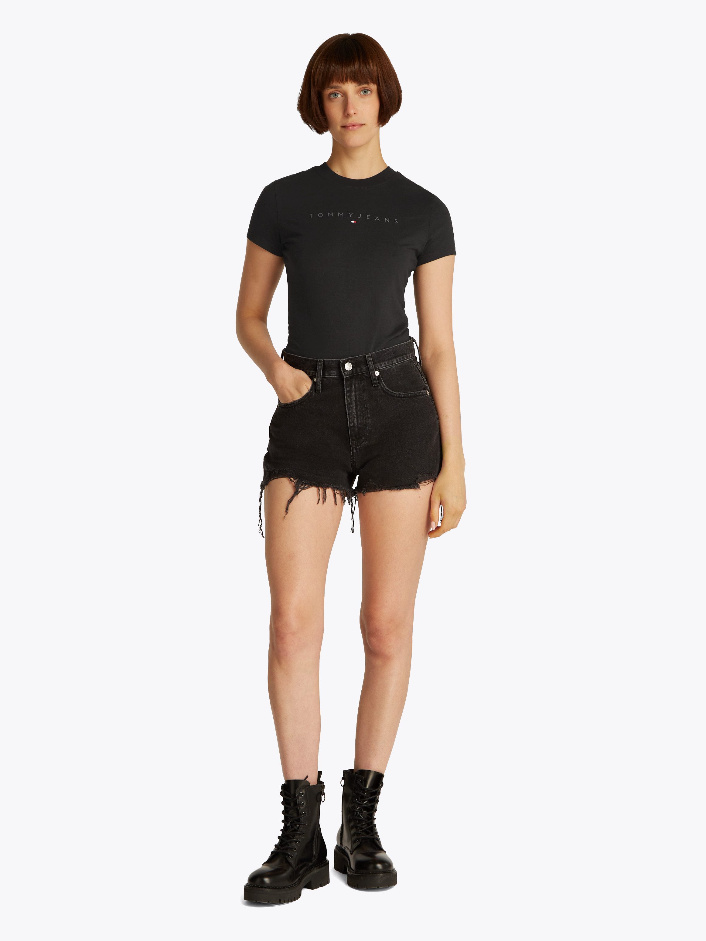 Tommy Jeans Curve T-shirt TJW SLIM TONAL LINEAR TEE EXT in grote maten, logo-print, figuuraccentuerend