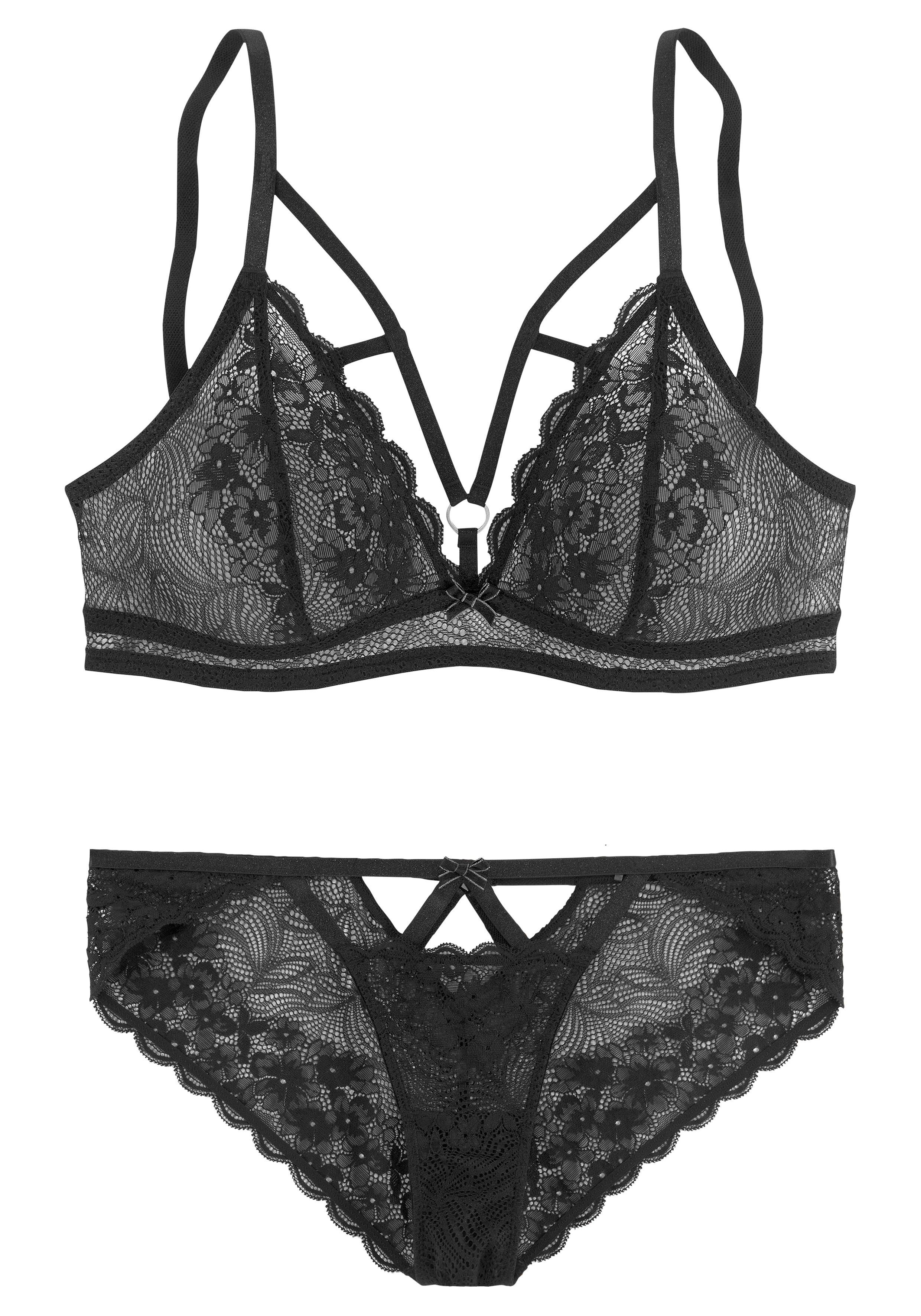 petite fleur gold Set: bralette-bh van gebloemd, licht transparant kant, sexy lingerie, sexy ondergoed (set, 2-delig, Met tanga)