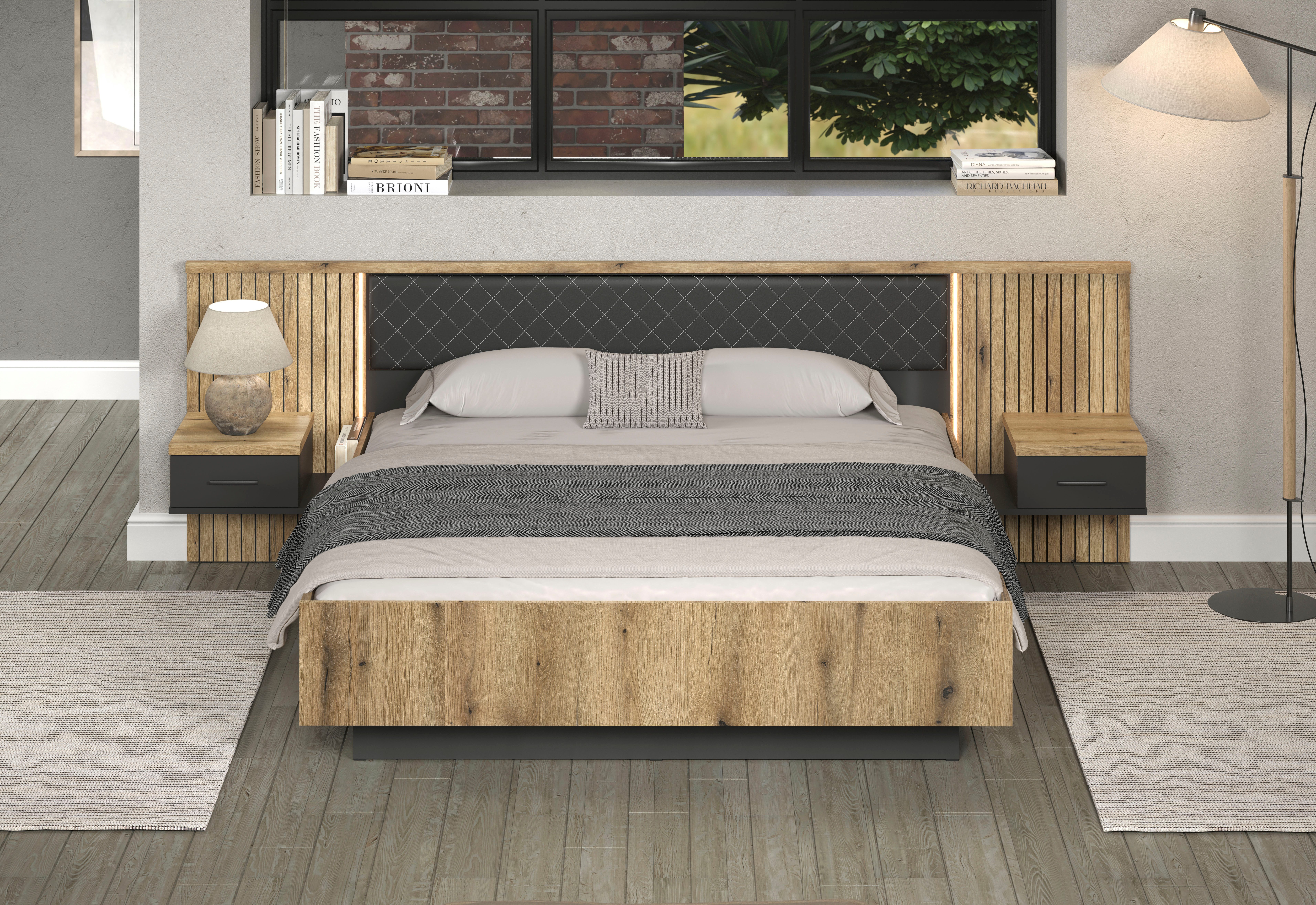 INOSIGN Bedframe Estepona Bed 180x200 cm inclusief nachtkastjes - met indirecte verlichting (1-delig)