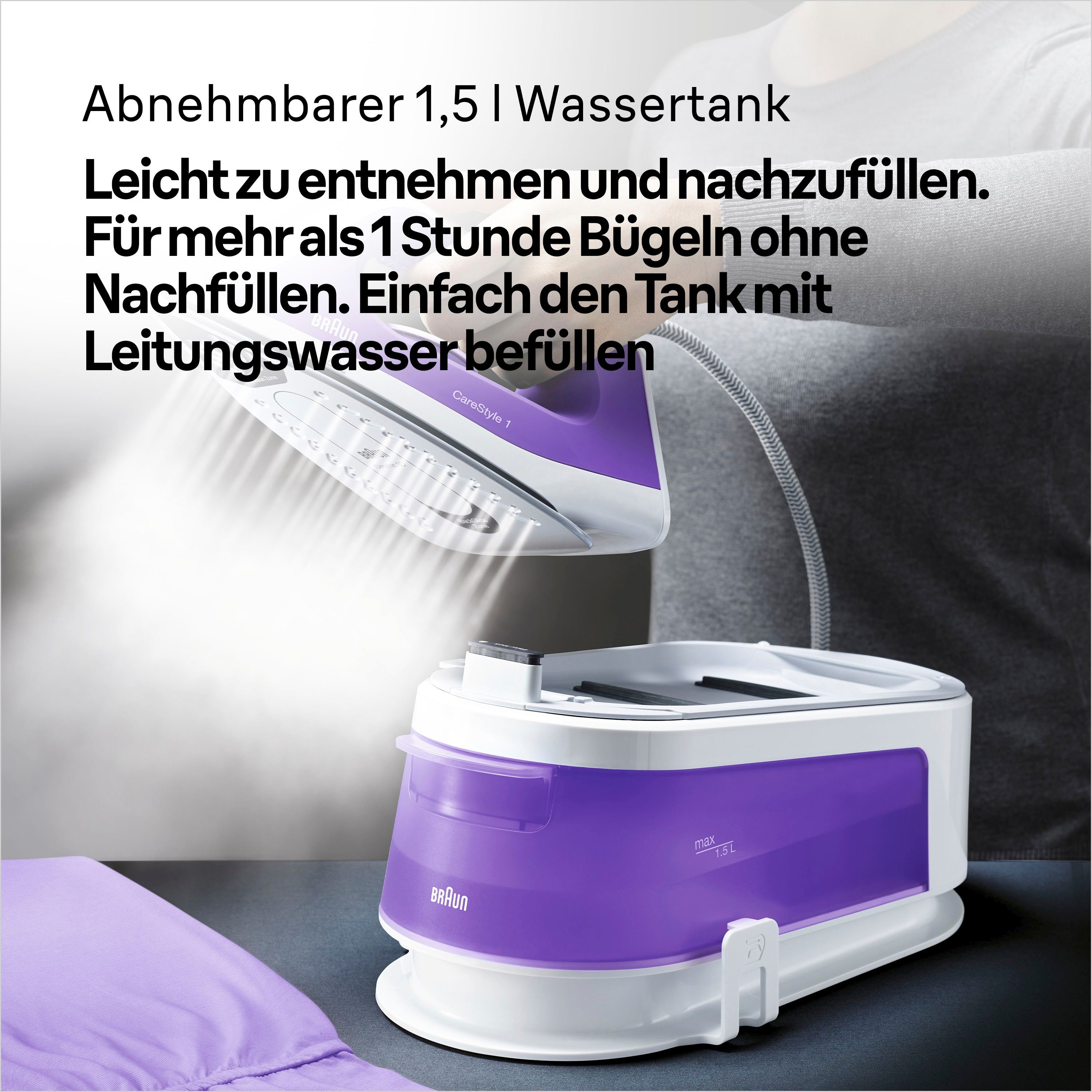 Braun Stoomstrijkstation CareStyle 1 IS1014VI Dampfbügelstation, Weiß/Violett