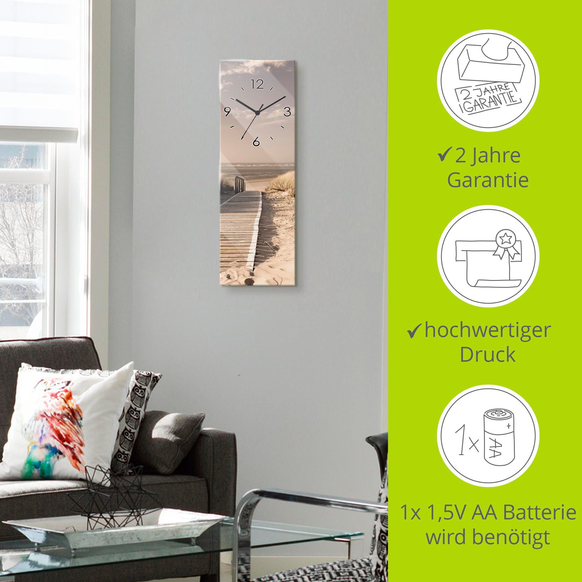 Artland Wandklok Noordzeestrand op Langeoog - pier_Sepia optioneel verkrijgbaar met kwarts- of radiografisch uurwerk, geruisloos zonder tikkend geluid