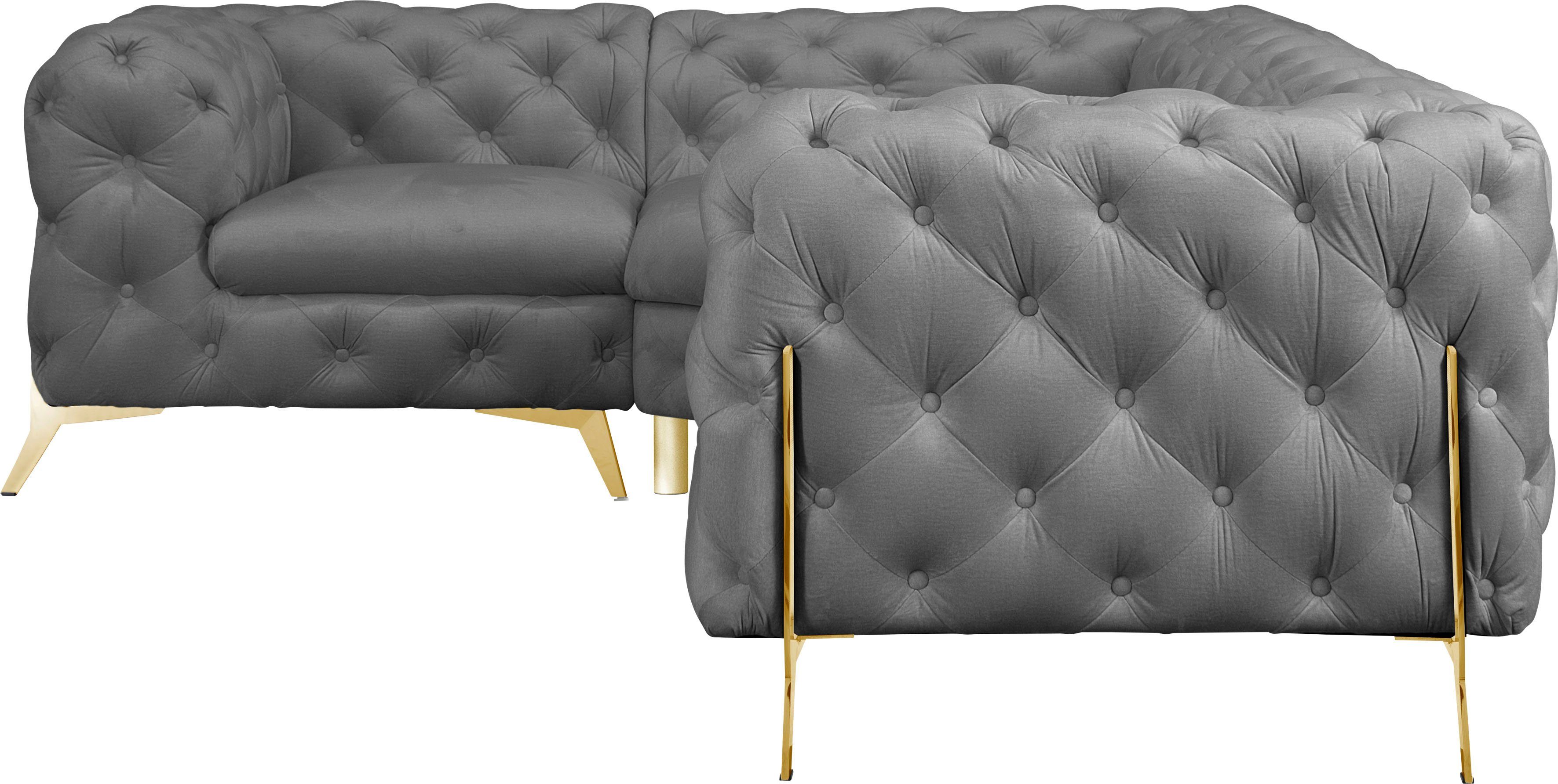 Leonique Chesterfield-bank Amaury L-vorm moderne chersterfield-look, breedte 262 cm, kleur van de poten ter keuze