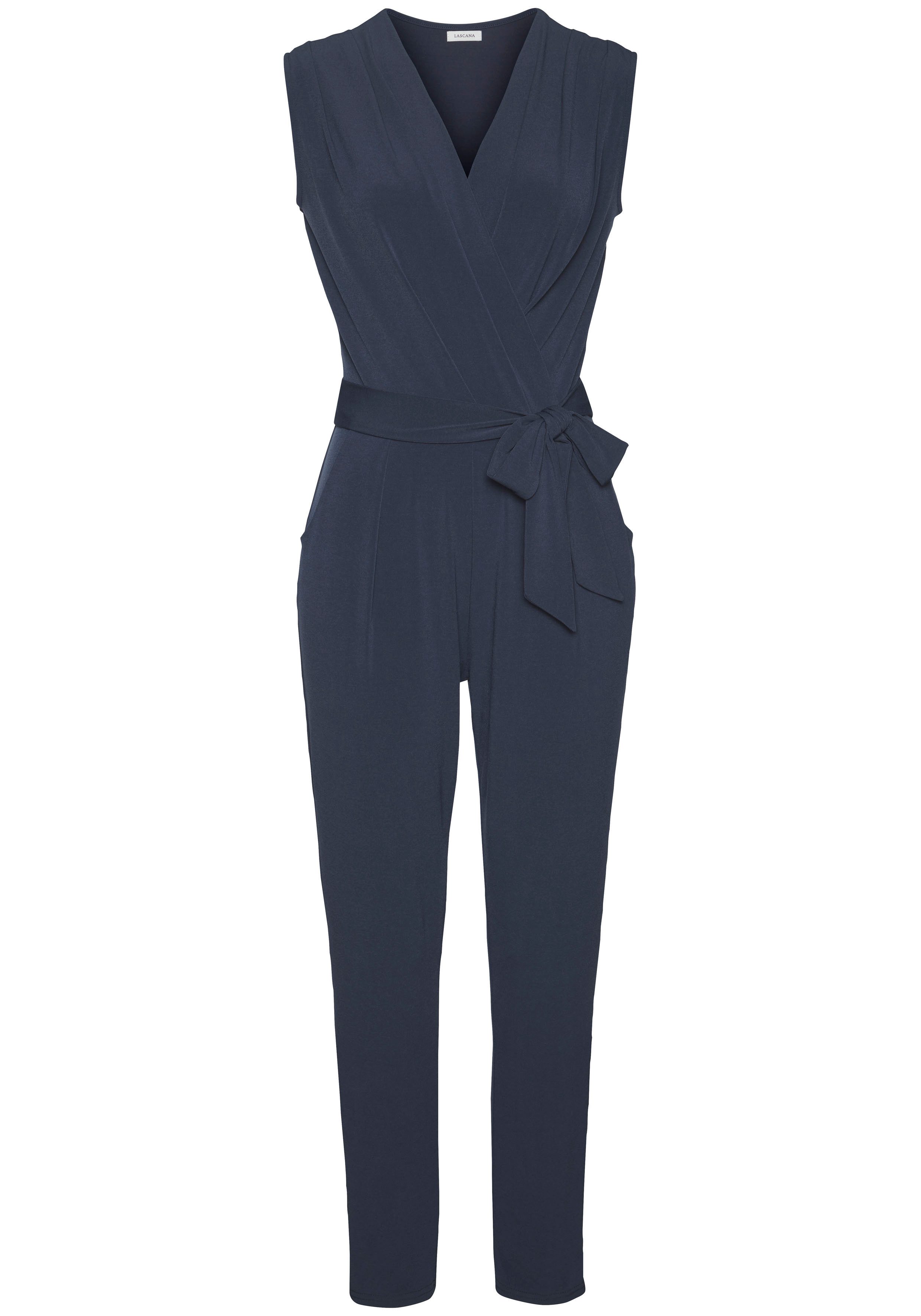 Lascana Jumpsuit van kreukvrije stof, elegante jumpsuit in wikkeloptiek, strijkvrij (Met een bindceintuur)