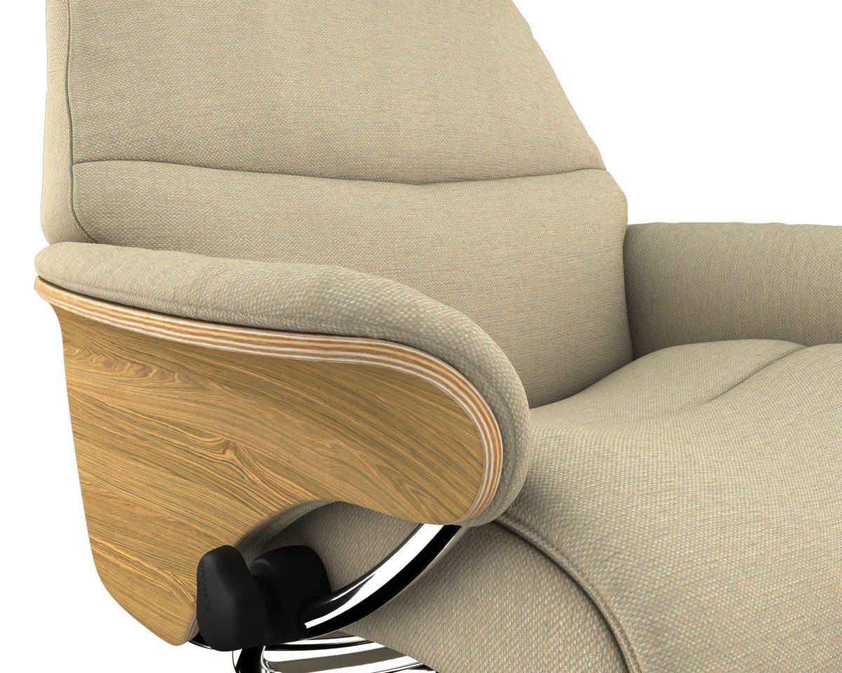 FLEXLUX Relaxfauteuil Aarhus, functionele stoel, gestoffeerde stoel, armleuning, TV-fauteuil, Relaxfunctie & hoofd- en rugverstelling, armleuning eiken, voet aluminium