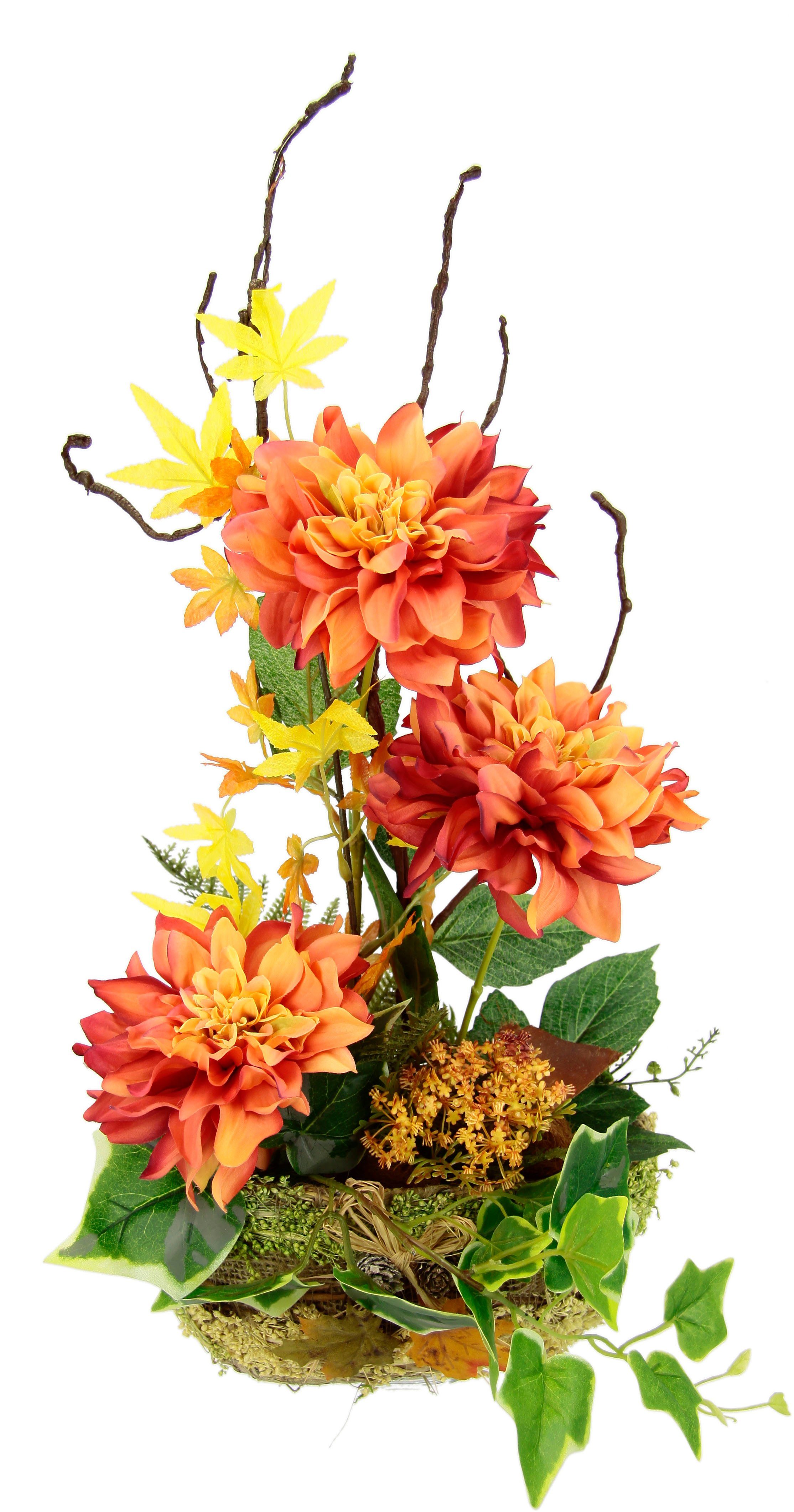 I.GE.A. Kunstbloem Dahlia-arrangement in plantenschaal arrangement van kunstbloemen (1 stuk) kunstbloemen oranje