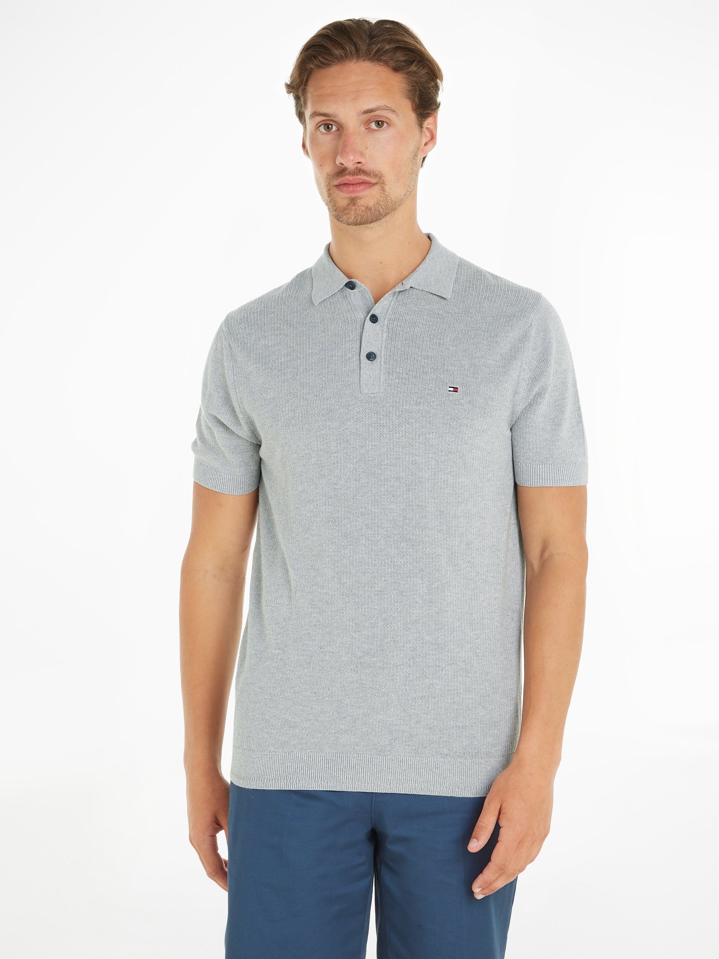 Tommy Hilfiger Poloshirt CHAIN RIDGE STRUCTURE SS POLO met logoborduursel op borsthoogte heren poloshirts maat M grijs