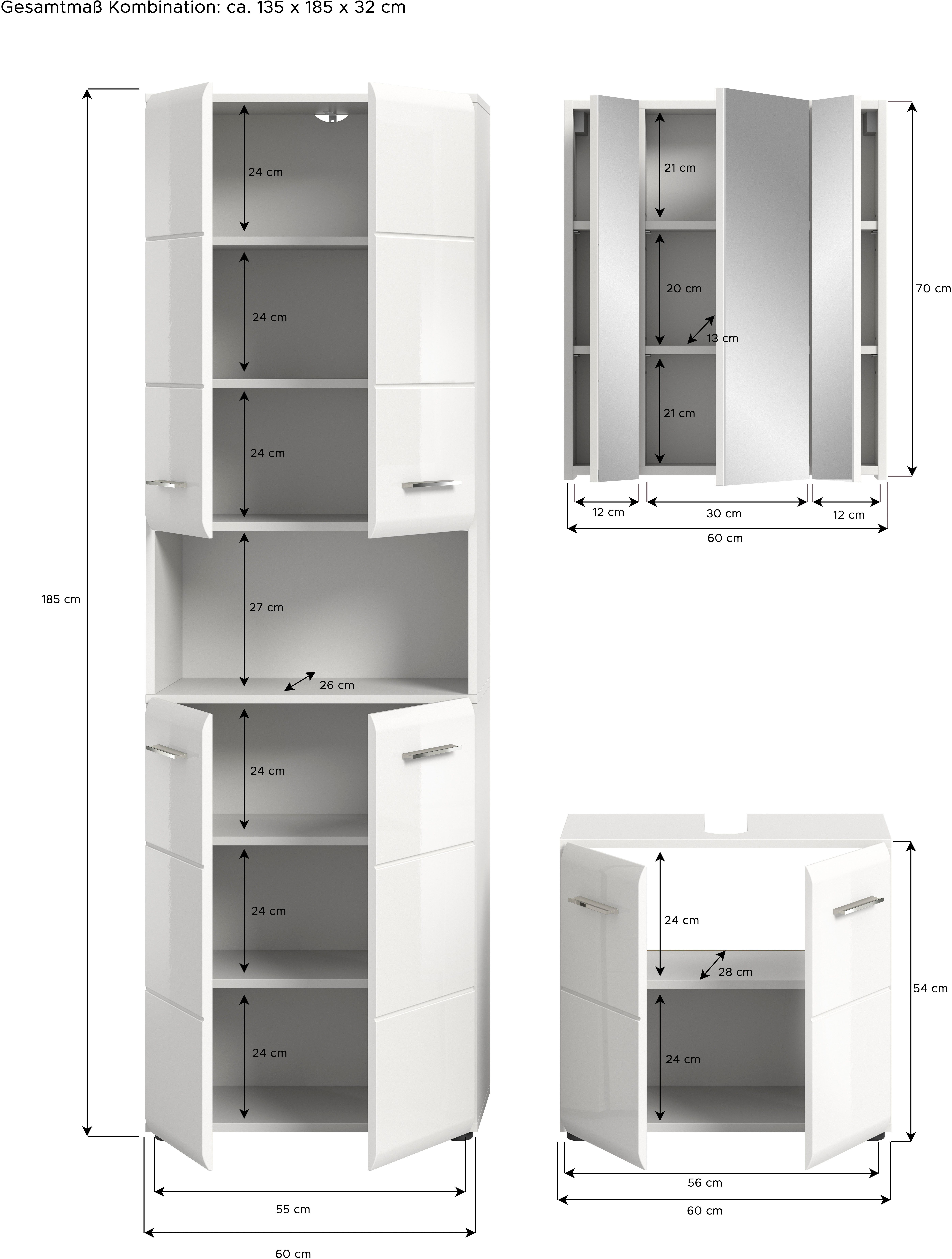 INOSIGN Badmeubelset FLORENZ, TOPSELLER!, 3-delige badcombinatie, hoogwaardige MDF-front