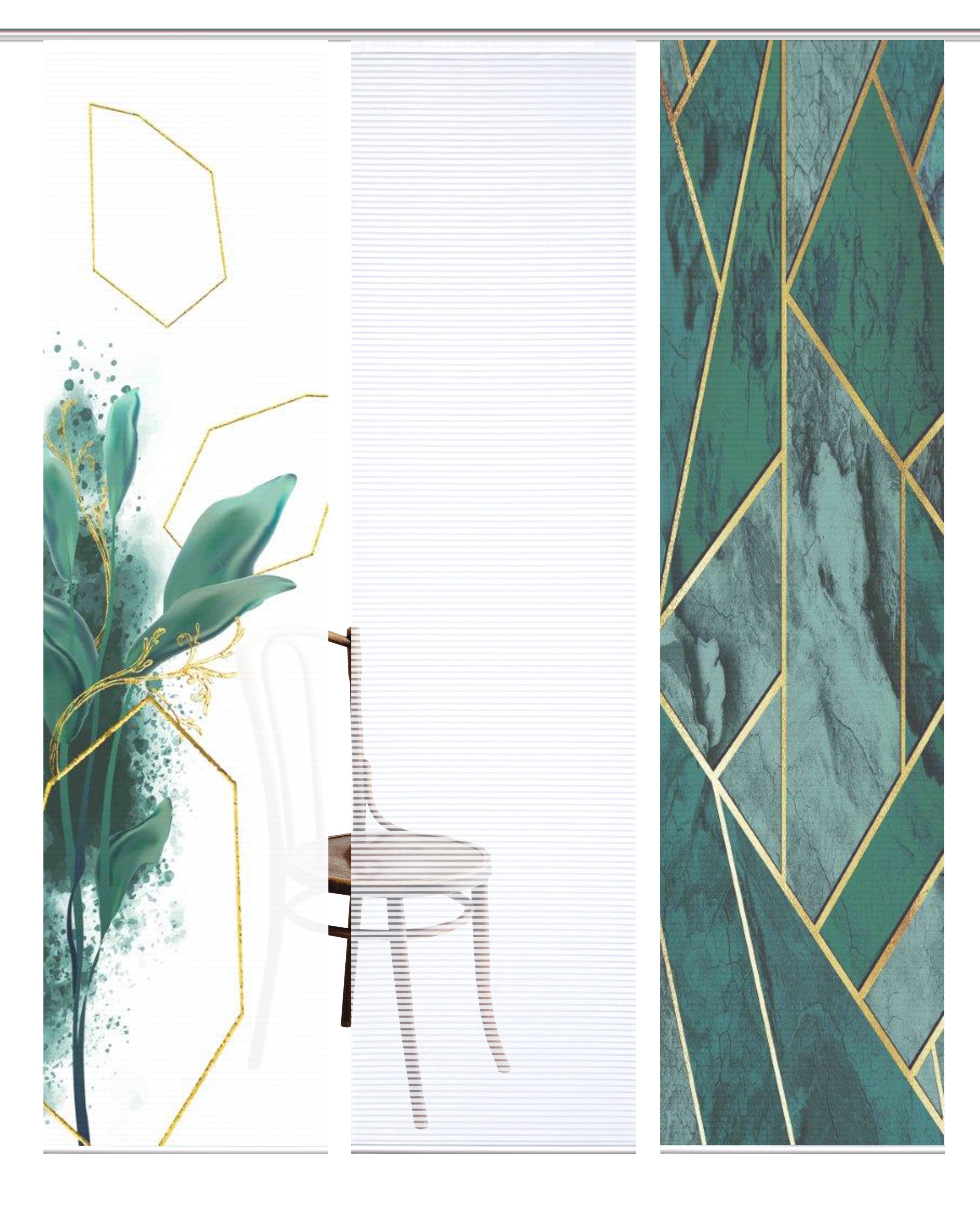 HOME in green Paneelgordijn Signum SET DIGITALE PRINT, BAMBOELOOK GERECYCLED (3 stuks)