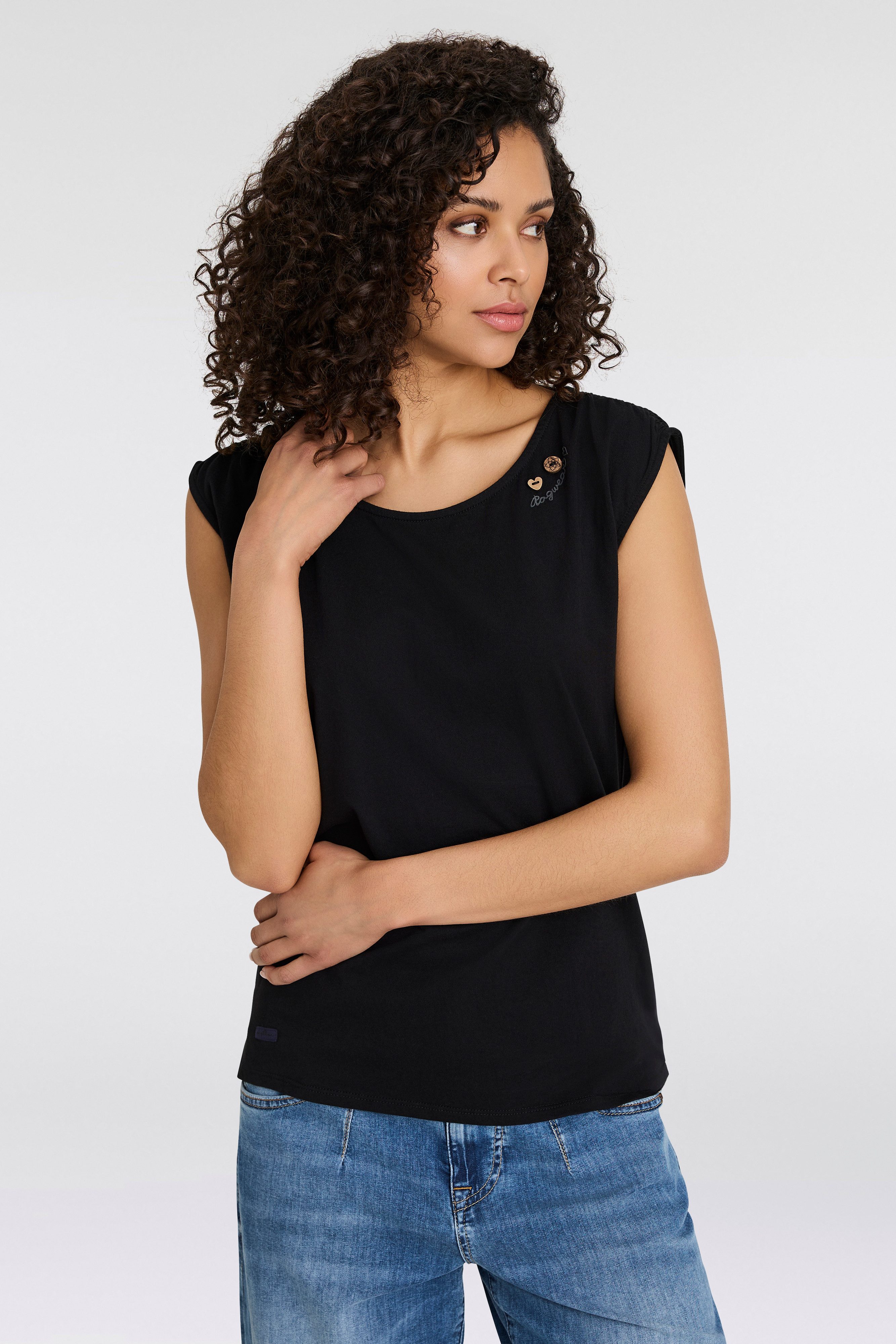 Ragwear Shirt met korte mouwen GREETA grote ruguitsnijding met band om vast te houden dames t-shirts maat XS (34) zwart