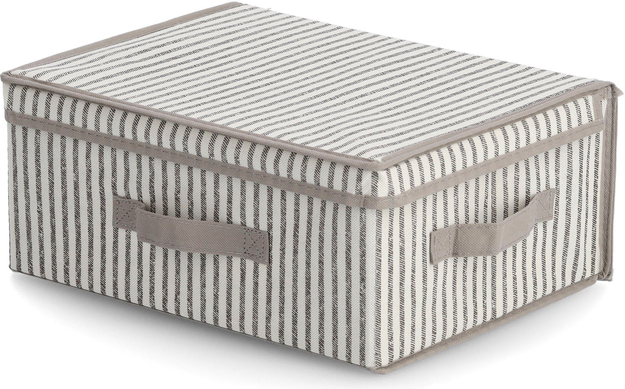 Zeller Present Opbergbox Strepen Fleece, beige manden & dozen beige