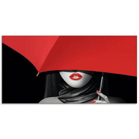 Artland print op glas Rote Lippen unter dem Regenschirm