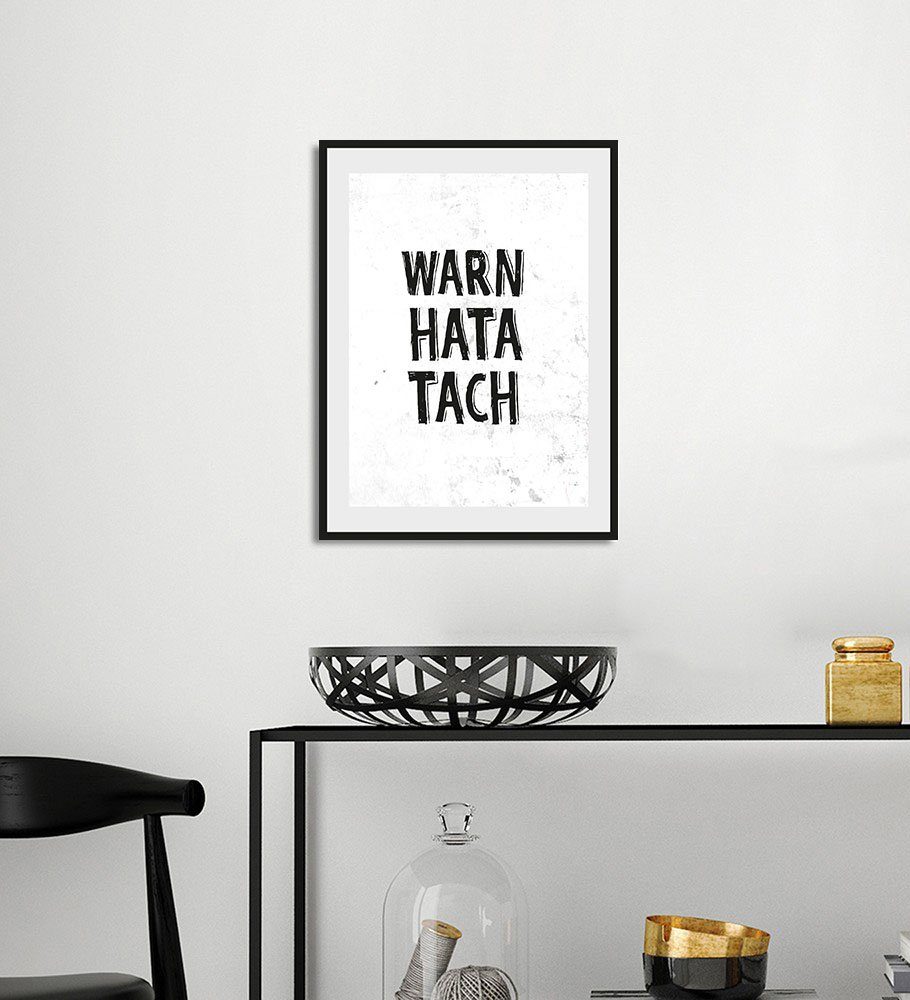 queence Wanddecoratie WARN HATA TACH HD premium posterdruk incl. houten lijst (1 stuk) schilderijen wit
