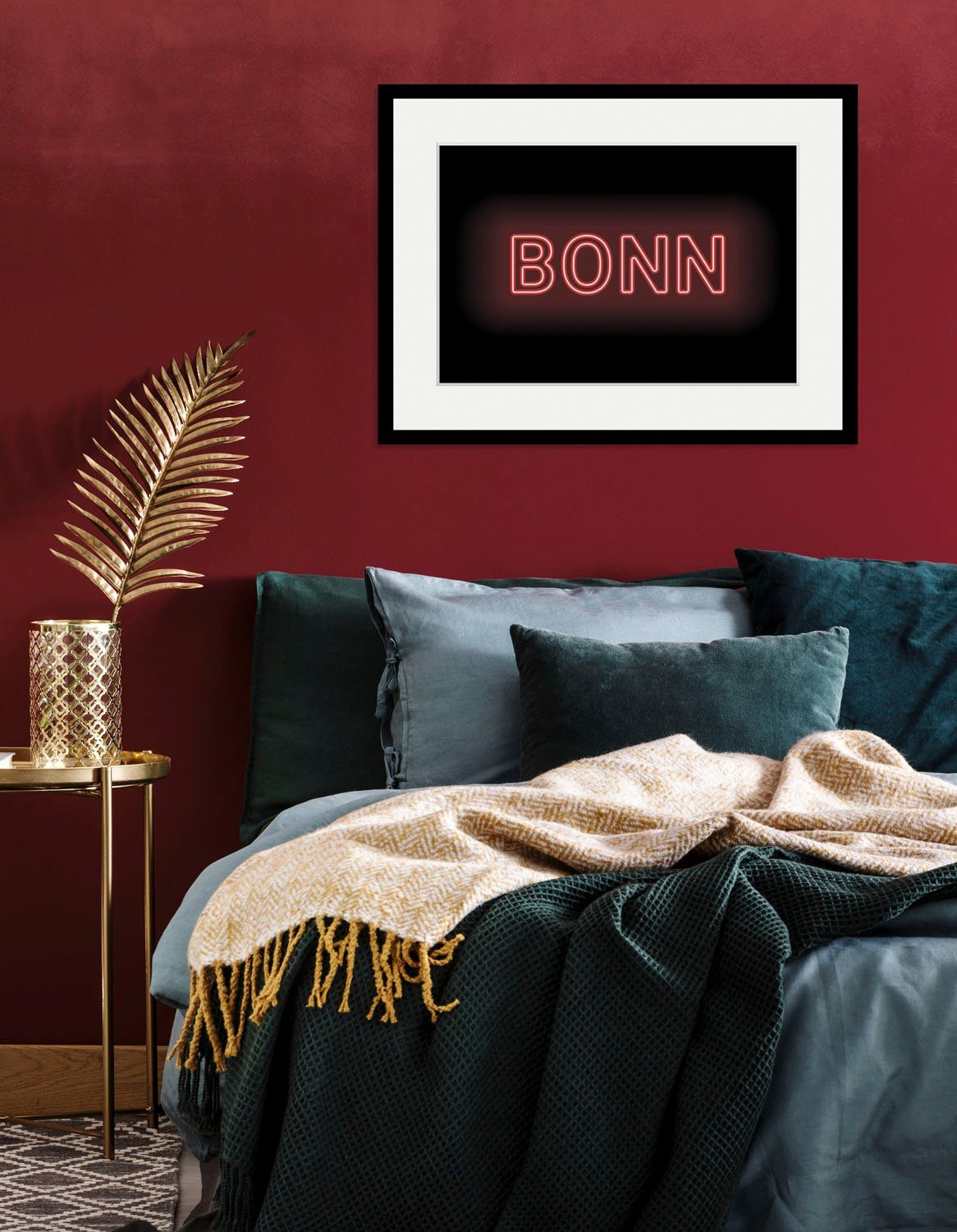queence Wanddecoratie BONN LIGHTS HD premium posterdruk incl. houten lijst (1 stuk) schilderijen maat 70 cm x 50 cm rood