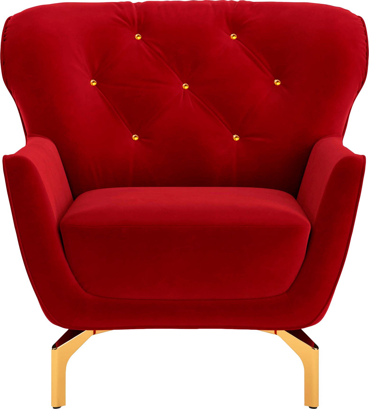 sit&more Fauteuil Orient 3 inclusief 1 sierkussen met strassteentjes, goudkleurige metalen poten fauteuils rood