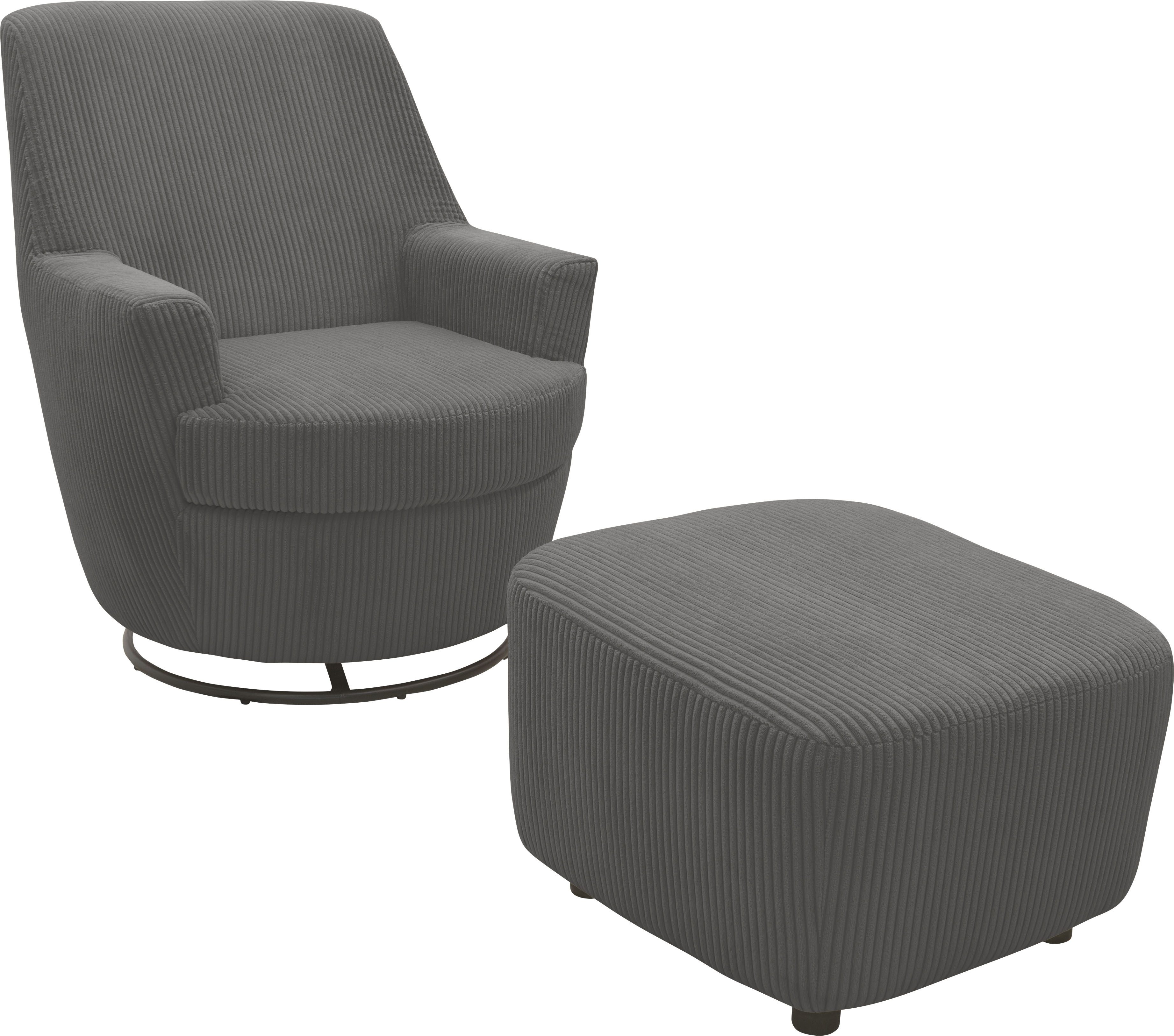 INOSIGN Draaibare fauteuil Hetty, draaistoel met kantelfunctie en poef, leesstoel, armstoel (set, 2 stuks)