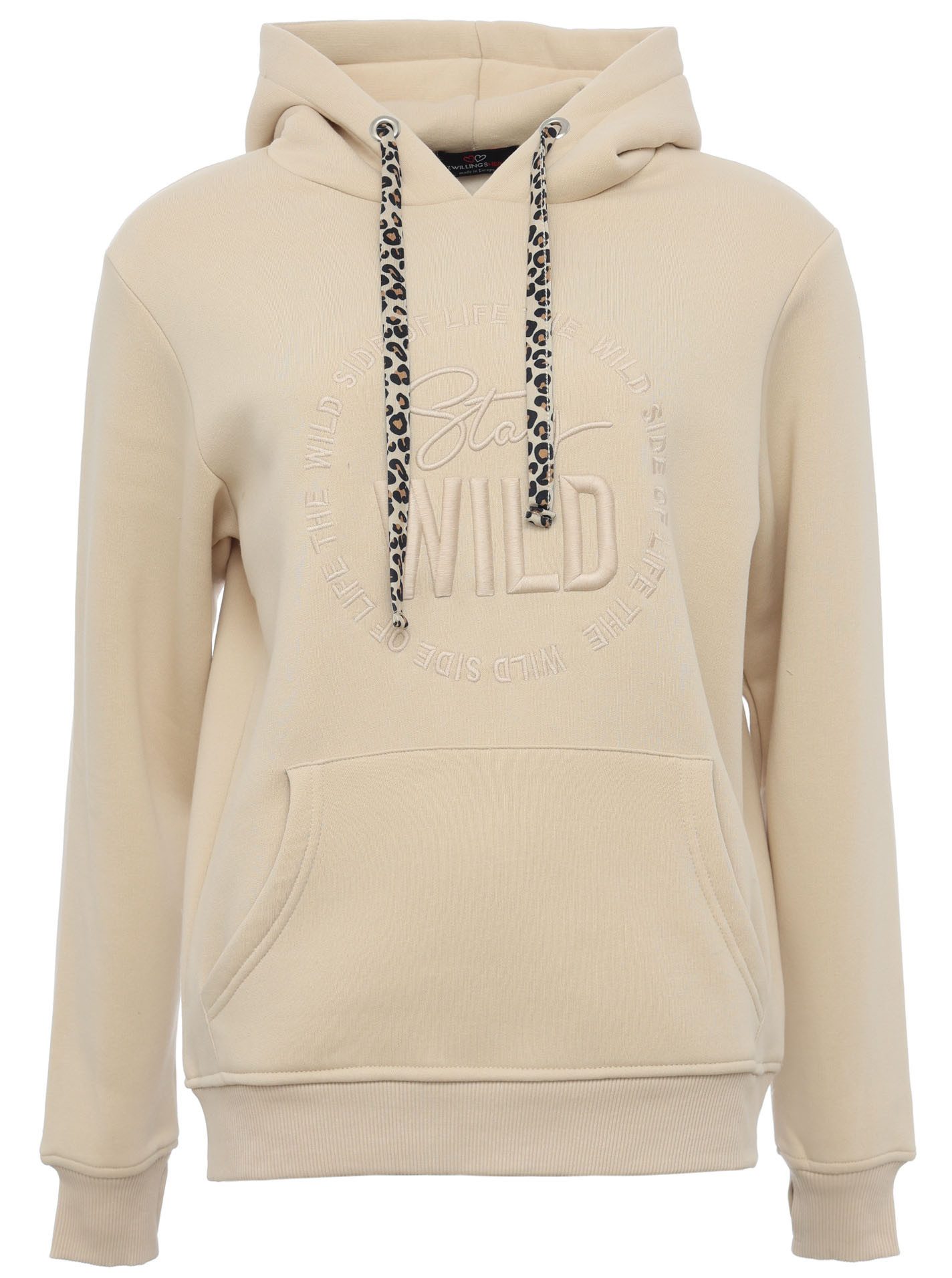 Zwillingsherz Hoodie "Nelina" met leeuwband en eenvoudige borduurwerk "stay wild"