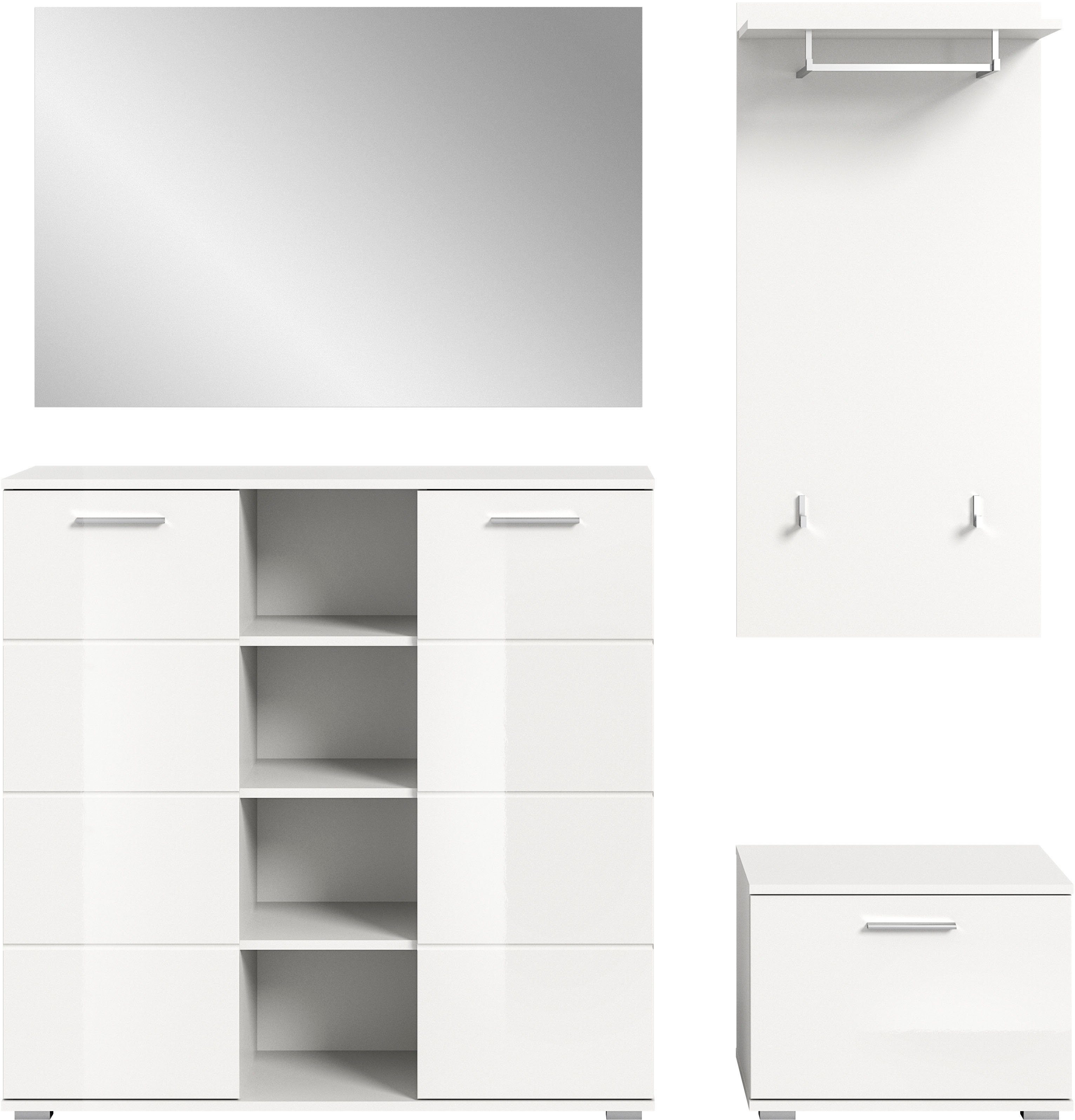 INOSIGN Halmeubelset Valge, Breedte 165 cm, 4-delig Set, bestaande uit: Highboard, garderobespiegel, zitbank en garderobepaneel (4-delig)