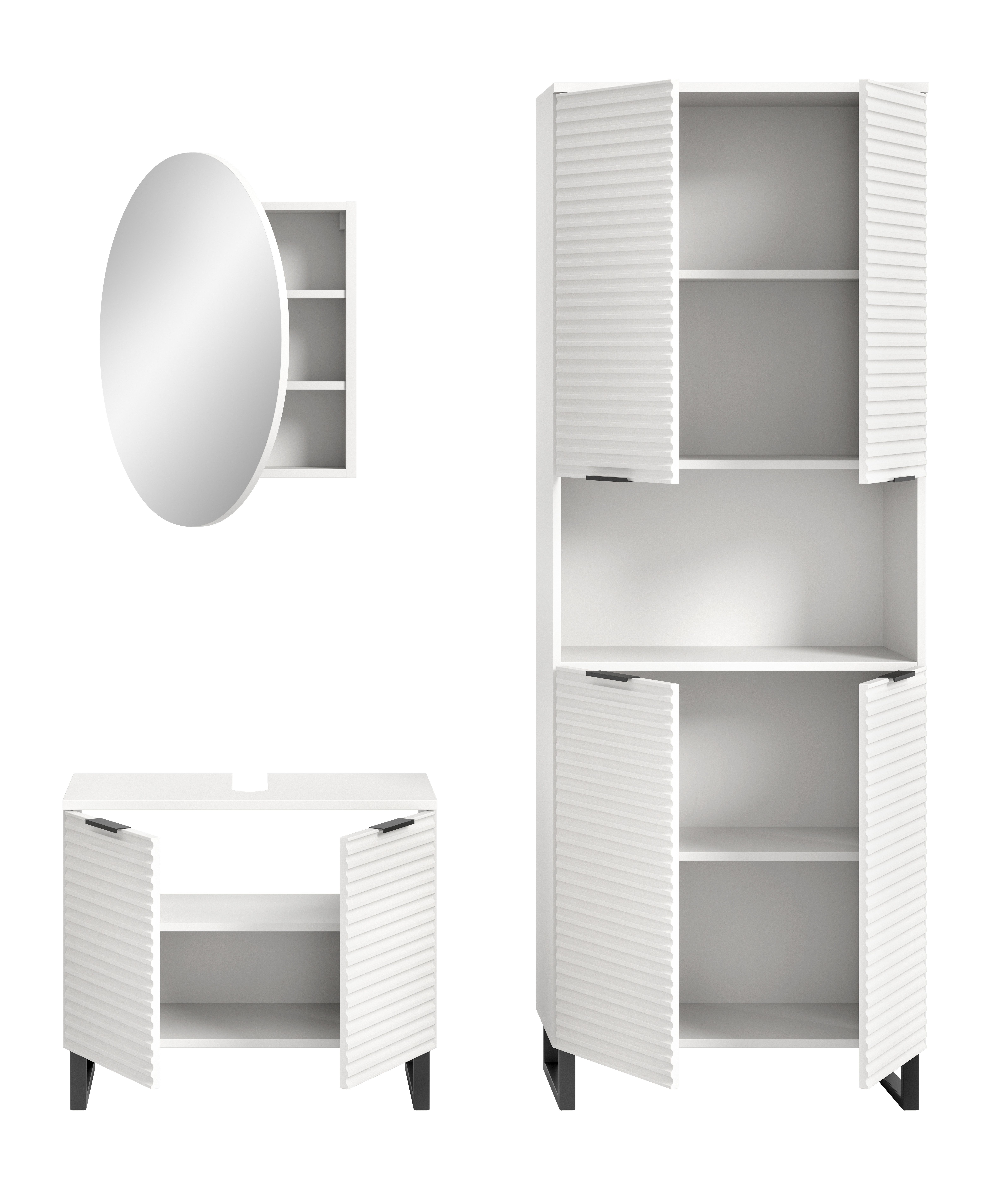 welltime Badmeubelset Litica, breedte 155 cm, hoogwaardige groeffrezing, metalen slede (3 stuks)