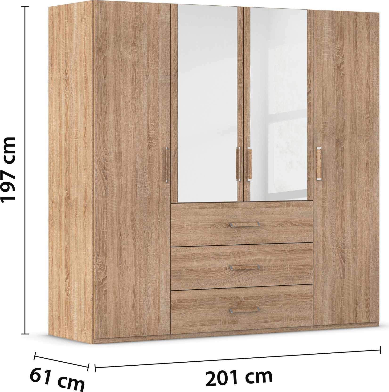 rauch Draaideurkast Kledingkast Kast Garderobe Slaapkamerkast EVELYN in elegante stijl met lades 3 breedtes en 2 hoogtes made in germany