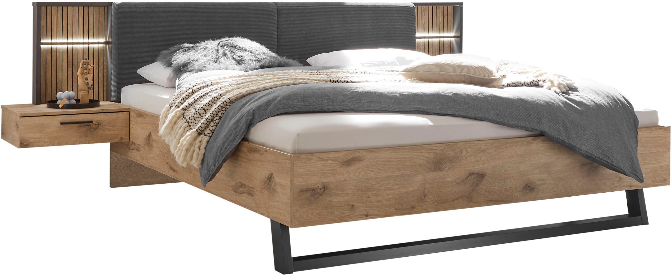 Schlafkontor Ledikant Daria bed met gestoffeerde hoofdeinde bedframes beige