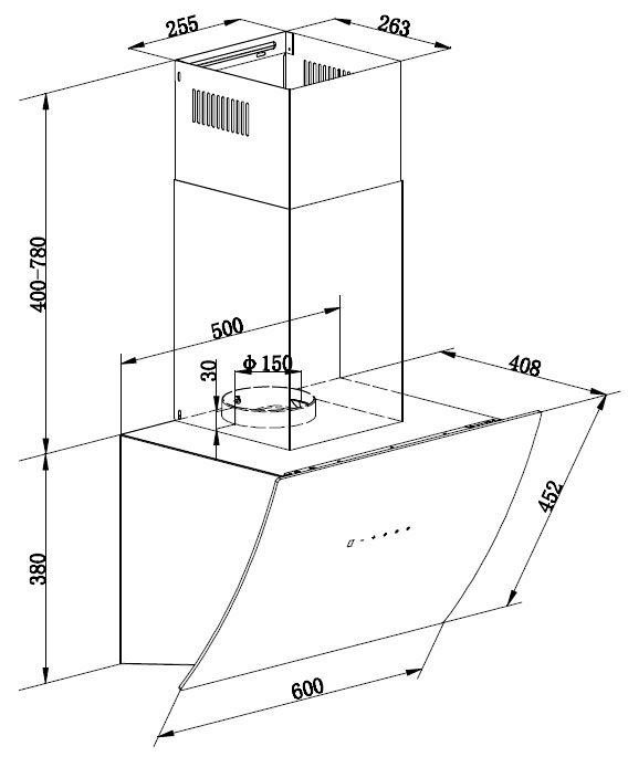 RESPEKTA Schuine wandkap CH 99060 60 cm, auto opening, 3 vermogensniveaus, geschikt voor afzuiging en recirculatie