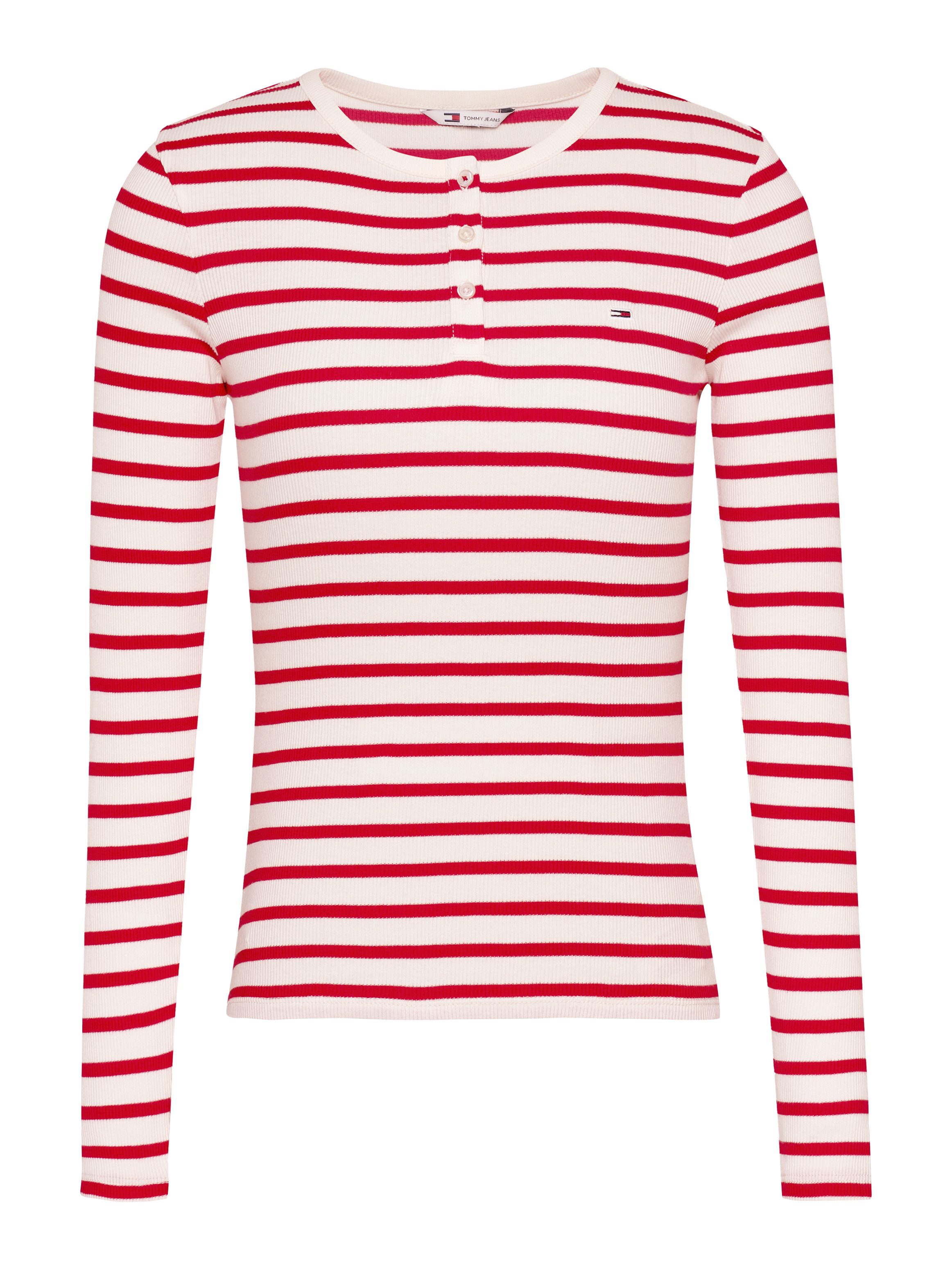 TOMMY JEANS Shirt met lange mouwen TJW SLM BUTTON RIB C-NECK LS EXT