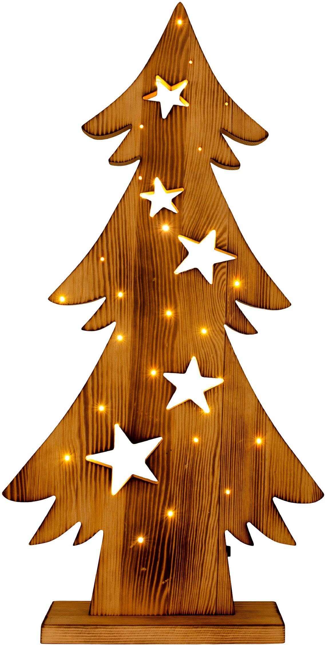 näve Decoratief ledobject Led-houten dennenboom h: 70 cm, kerstversiering buiten Timerfunctie (6on/18off), AA-batterij 1,5V, voor buiten (1 stuk)