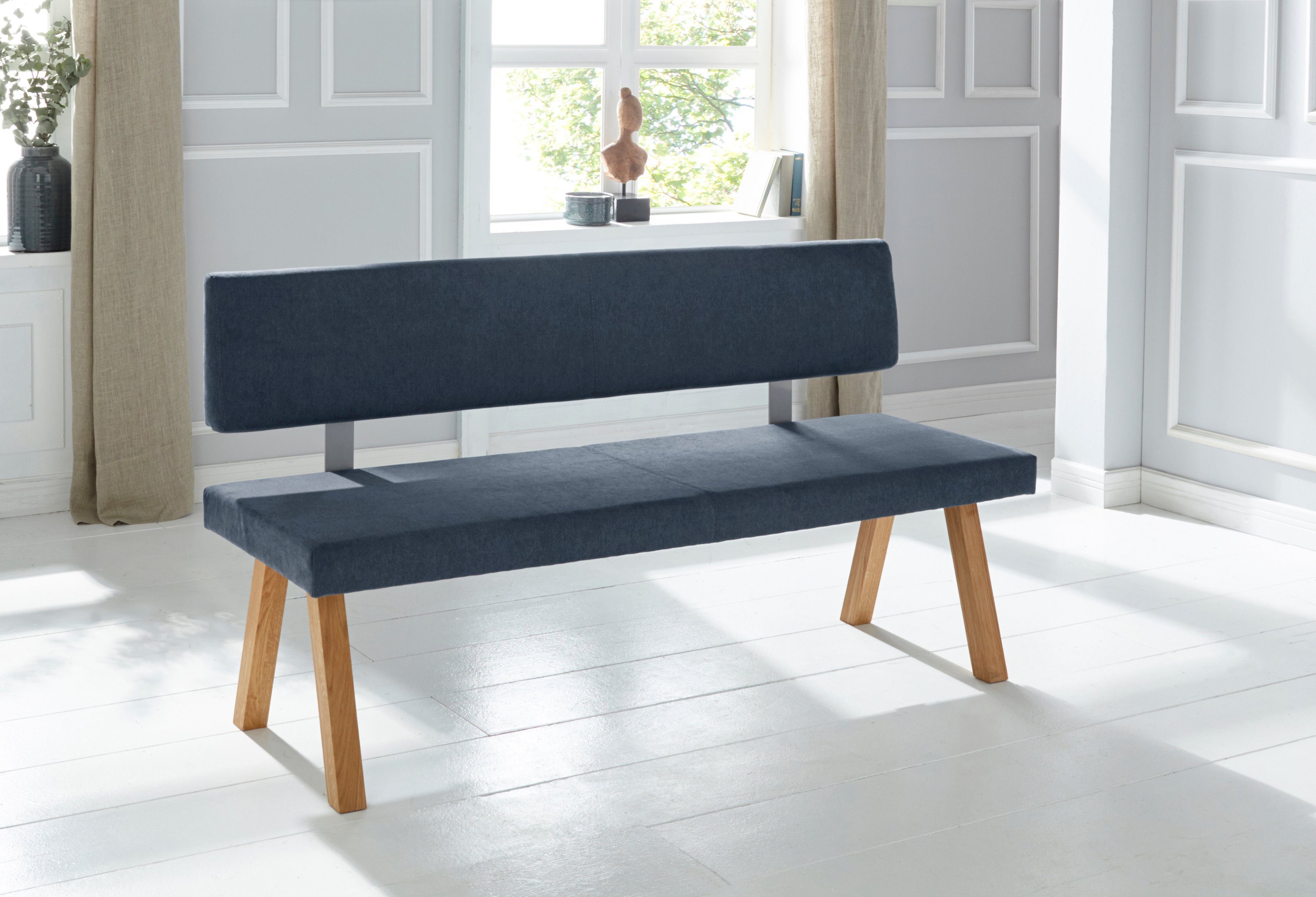 Home affaire Bank Mobilar rio met rugleuning en van massief hout grijs, eetbanken, Polyester