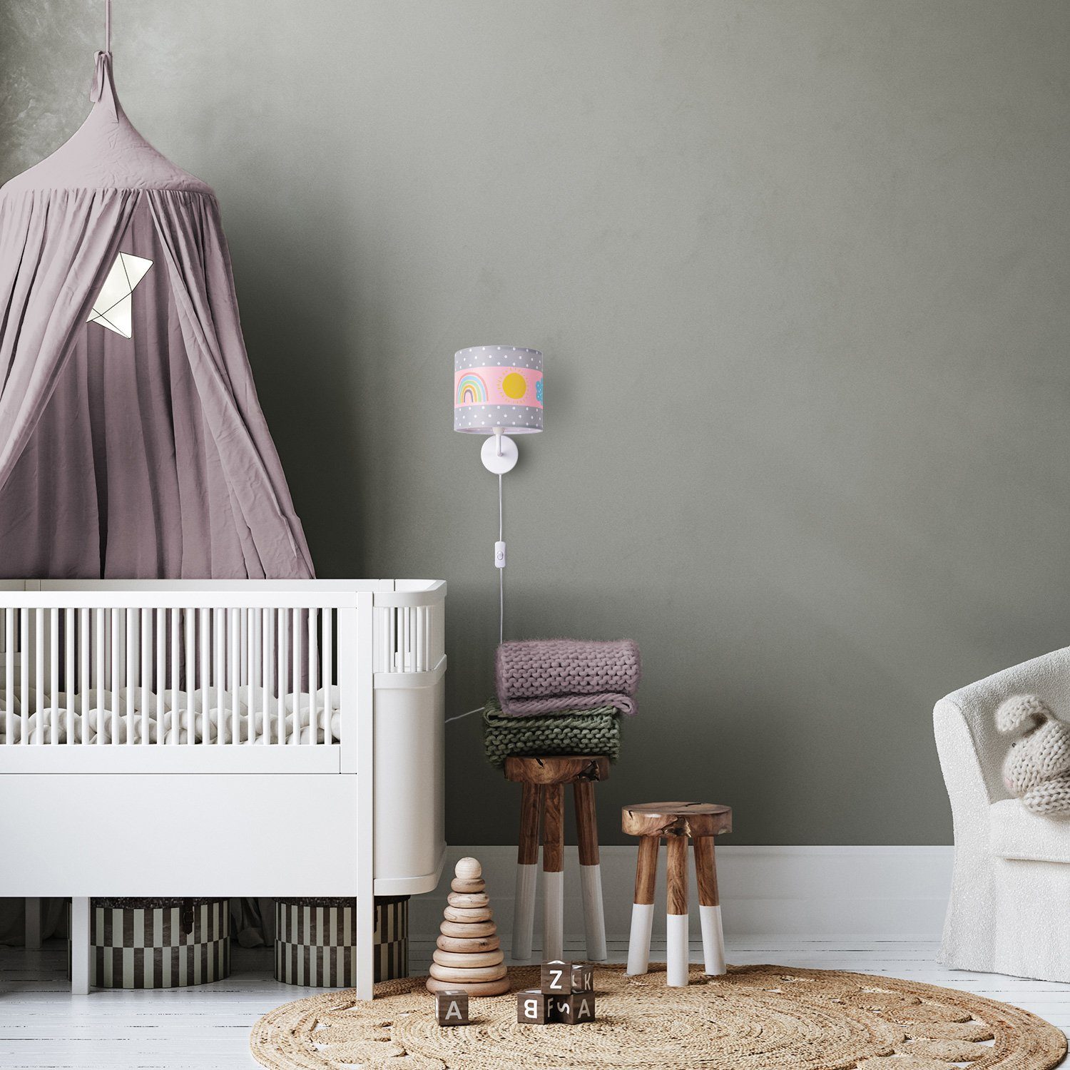 Paco Home Wandlamp Cosmo 962 Lamp kinderkamer stekker âˆ…18cm regenboog wolken zon E14