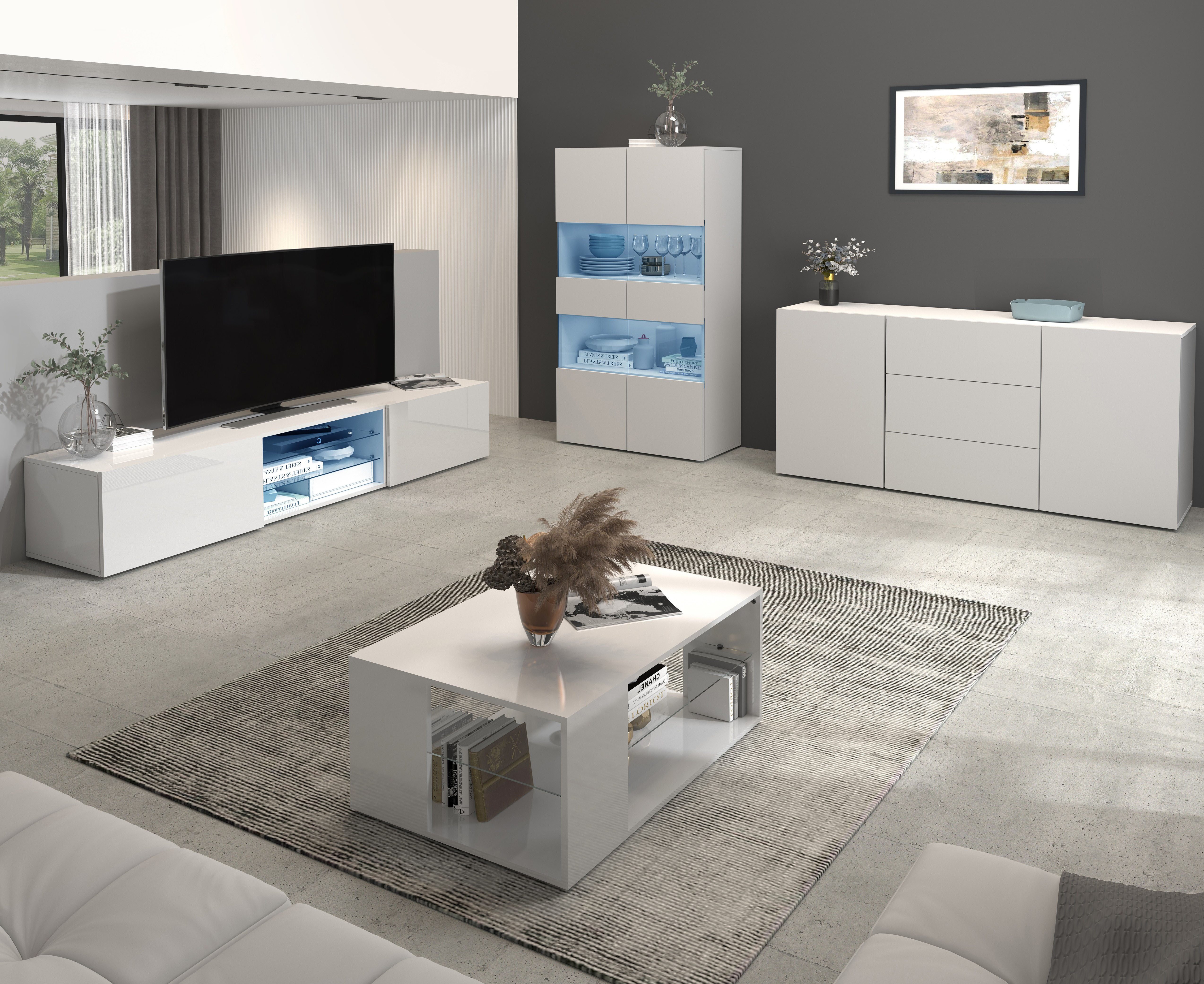 INOSIGN Dressoir Egypt, Ladekast, Kast, Buffet, greeploos 2 deuren, 3 lades, volledig hoogglans gelakt breedte 160