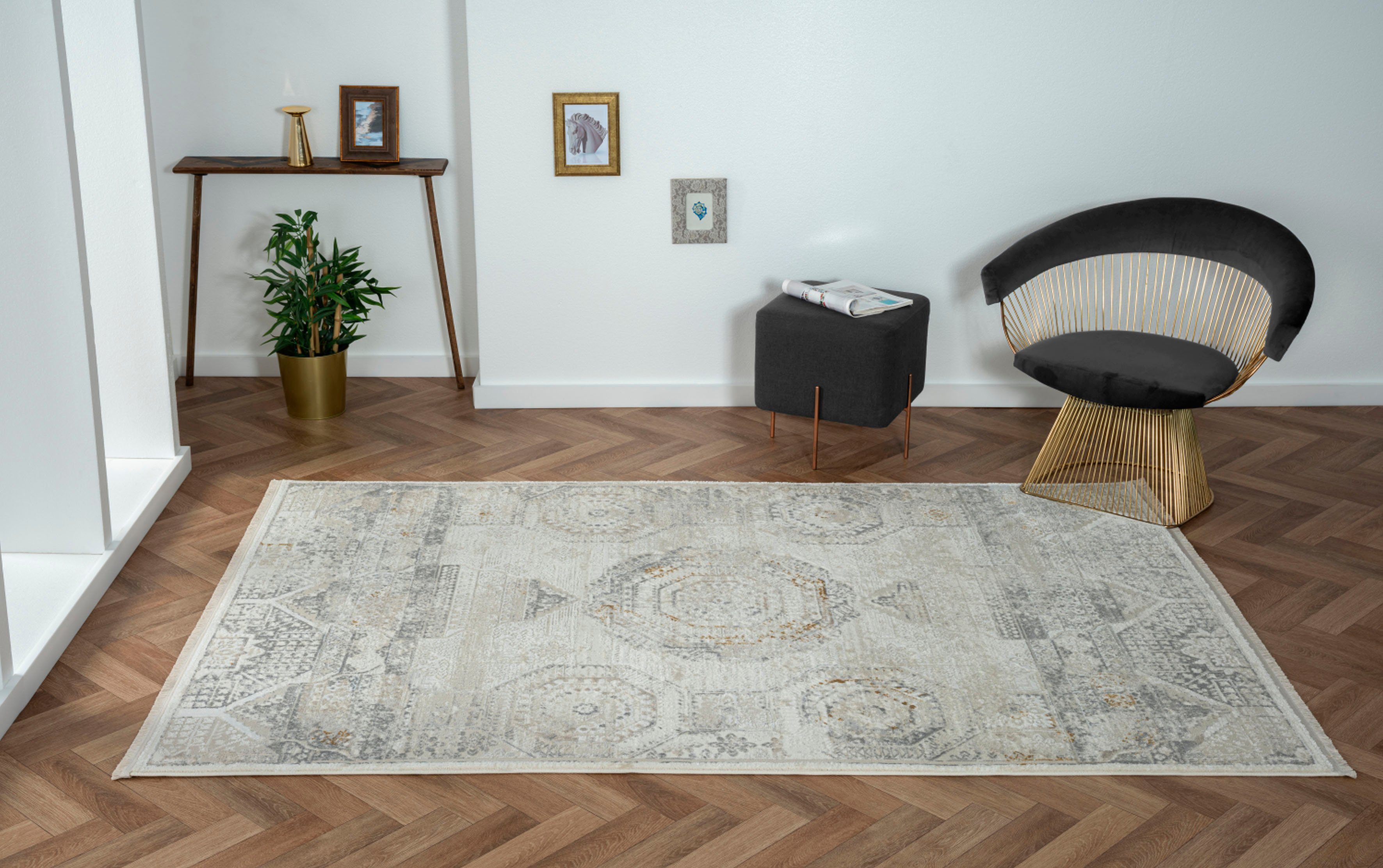 Myflair Möbel & Accessoires Vloerkleed My Kazak Kortpolig, retro-stijl, bijzonder zacht door microvezel, met franjes moderne vloerkleden maat 160 cm