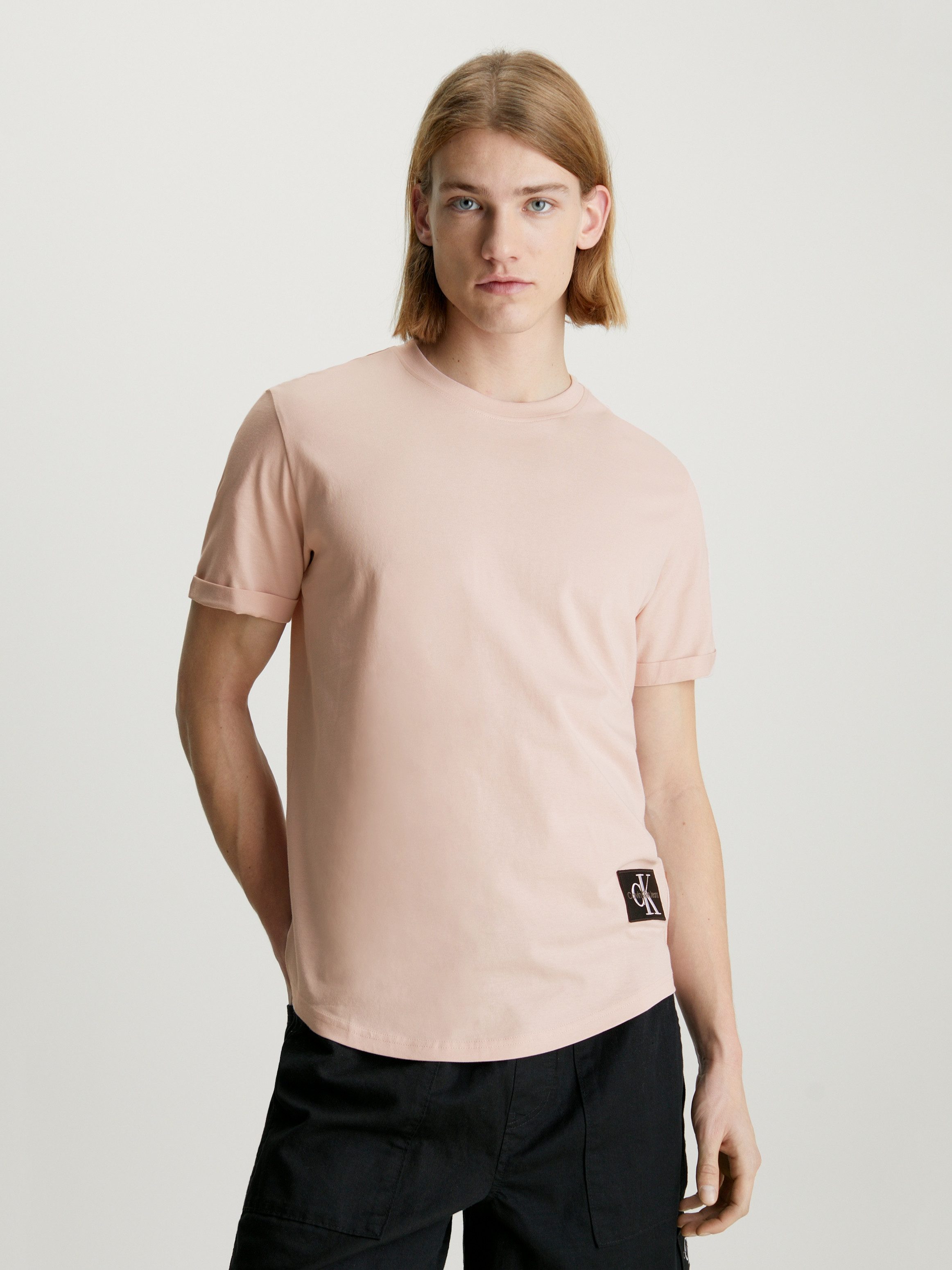 CALVIN KLEIN Heren Polo's & T-shirts Badge Turn Up Sleeve Lichtroze