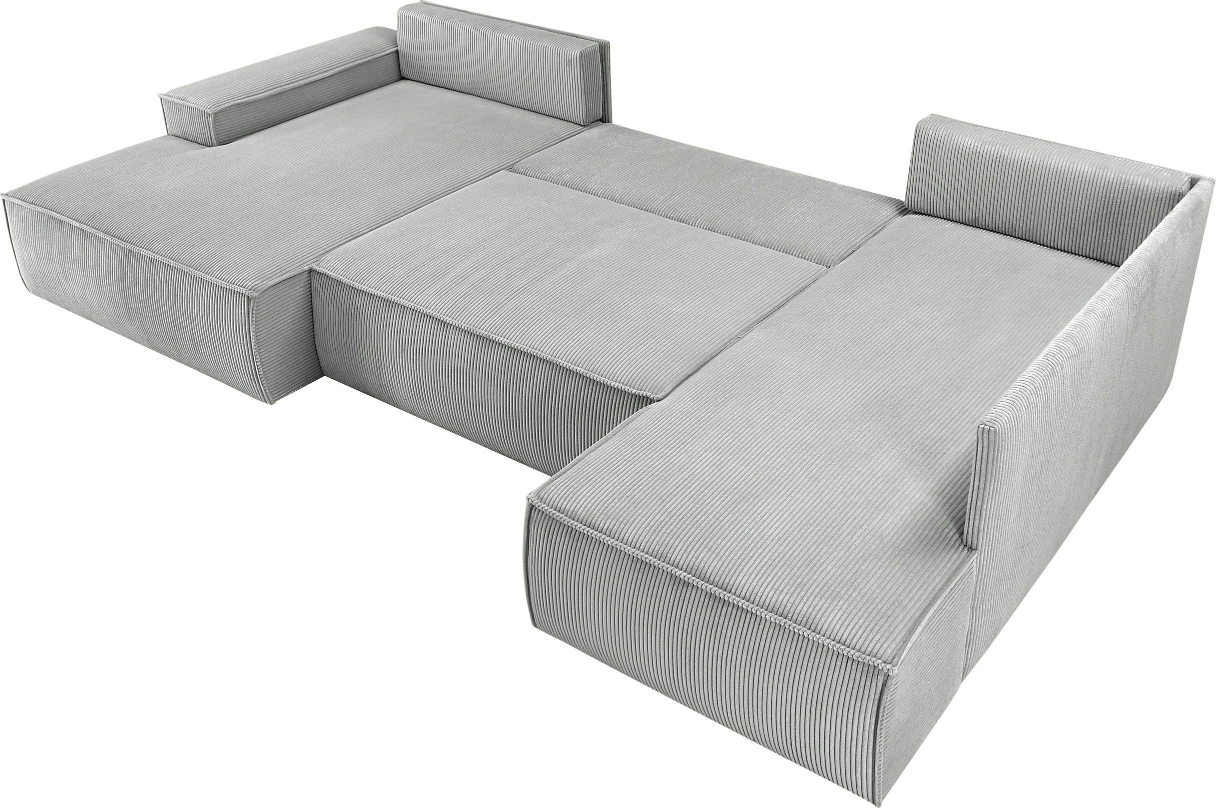 Home affaire Zithoek SHERWOOD 329 cm, U-vorm, slaapbank, Slaapfunctie met bedkist (194x139 cm), cord, vintage, fluweel